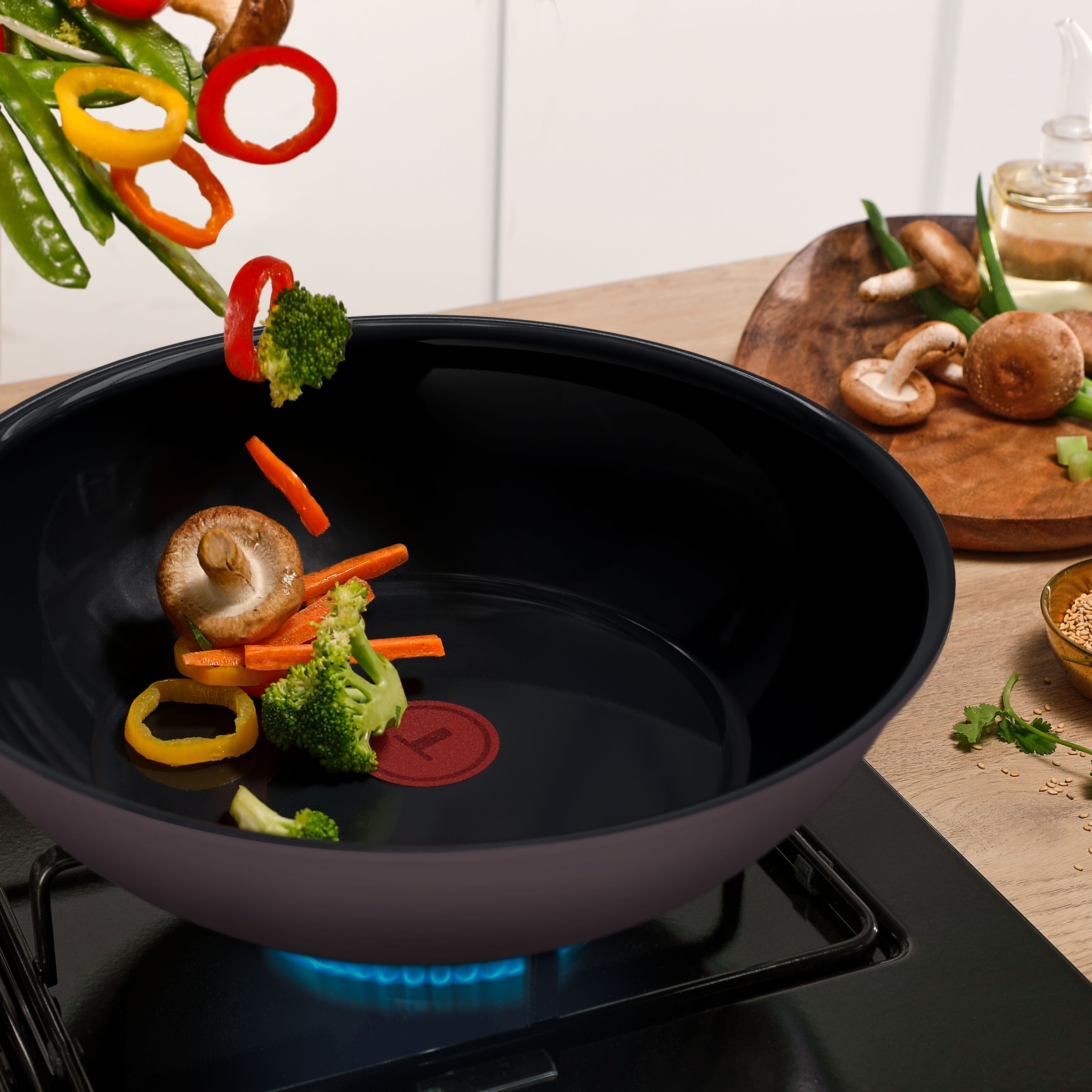 Tefal Wok »Ceramic Control Grey« Aluminium 1 tlg. Keramikbeschichtung, Induktion, Thermo-Signal Temperaturanzeiger