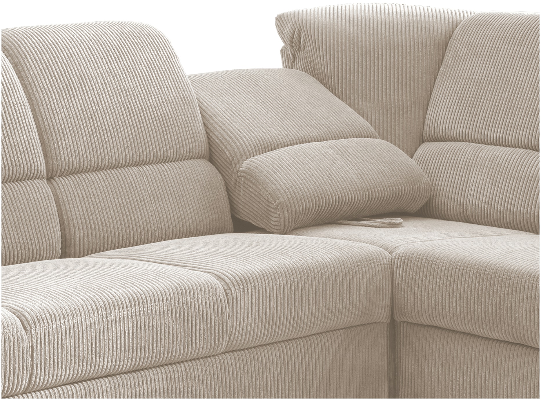 Home affaire Ecksofa »Pisa L-Form, mit Schlaffunktion, Stauraum, 2x höhenverstellbare«, Kopfstützen und Relaxfunktion im Eckelement