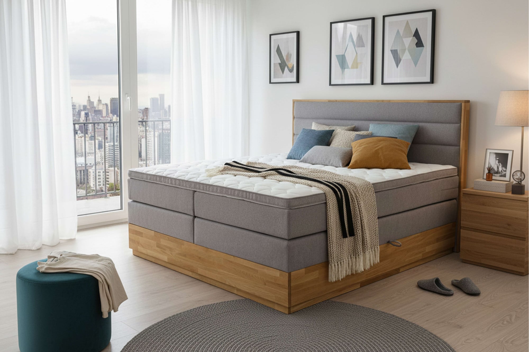 Home affaire Boxspringbett "Evelina, Doppelbett, Polsterbett, Komfortbett, 160 & 180 cm" inkl. 6 cm Topper, zwei Bettkästen, Taschen-Federkernmatratze in H3
