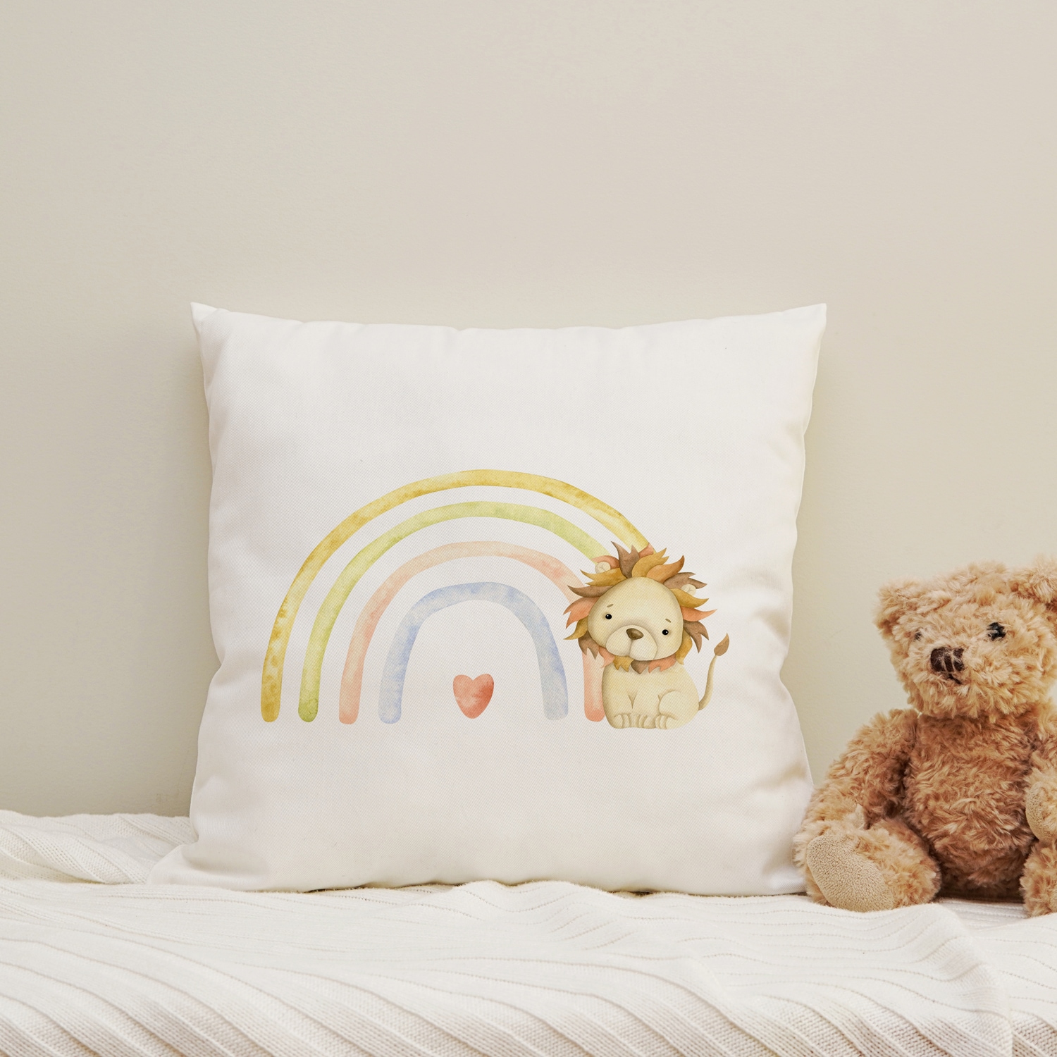 queence Dekokissen "Löwe und Regenbogen" Kissenhülle mit HD Premium Druck, geruchsneutral, 40x40cm