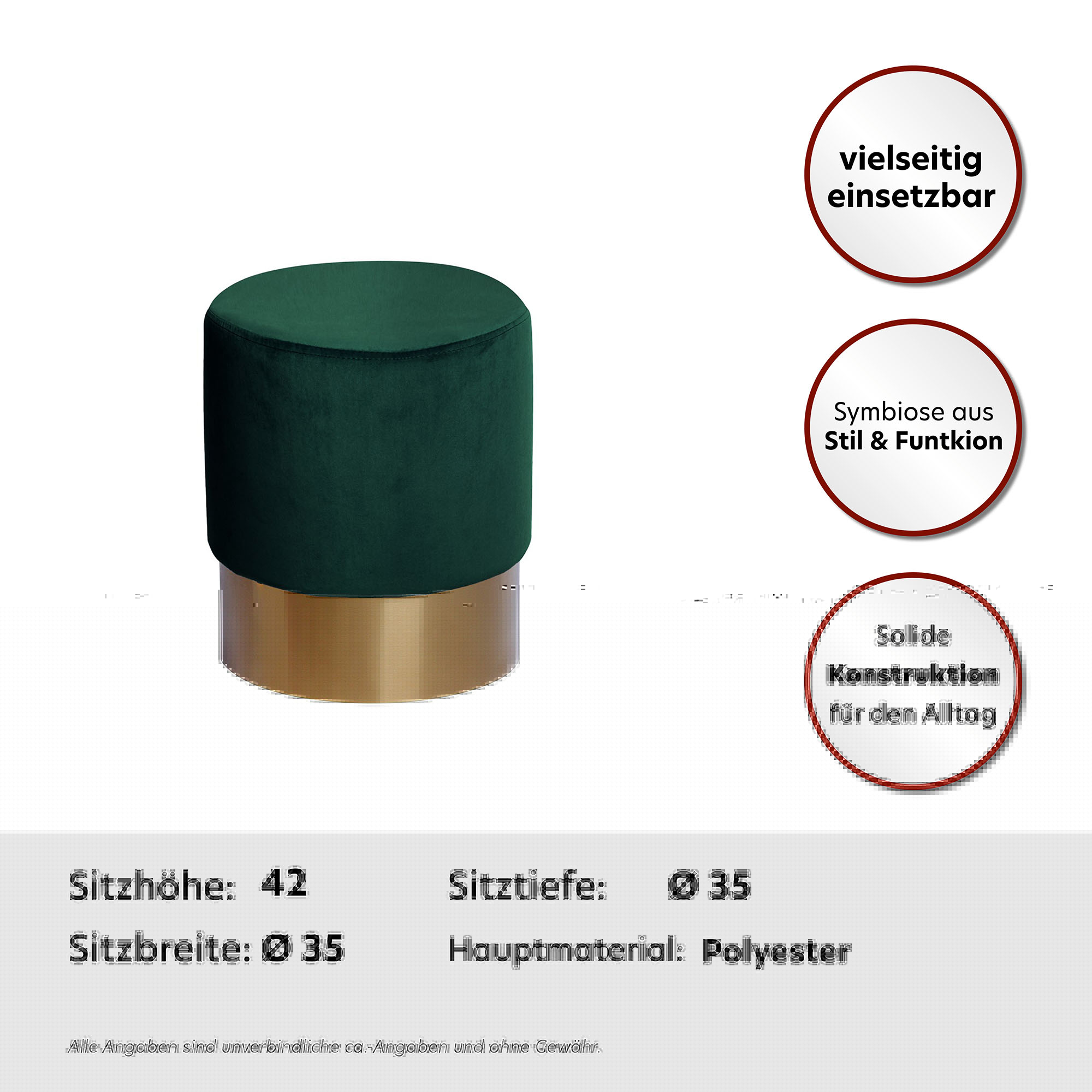 Kayoom Hocker »Nano 110, Hocker in stilvollem Design, runde Form, mit Fuß aus Metall«, (1 St.), Golz Akzente, mit pflegeleichtem Stoffbezug, runde Form