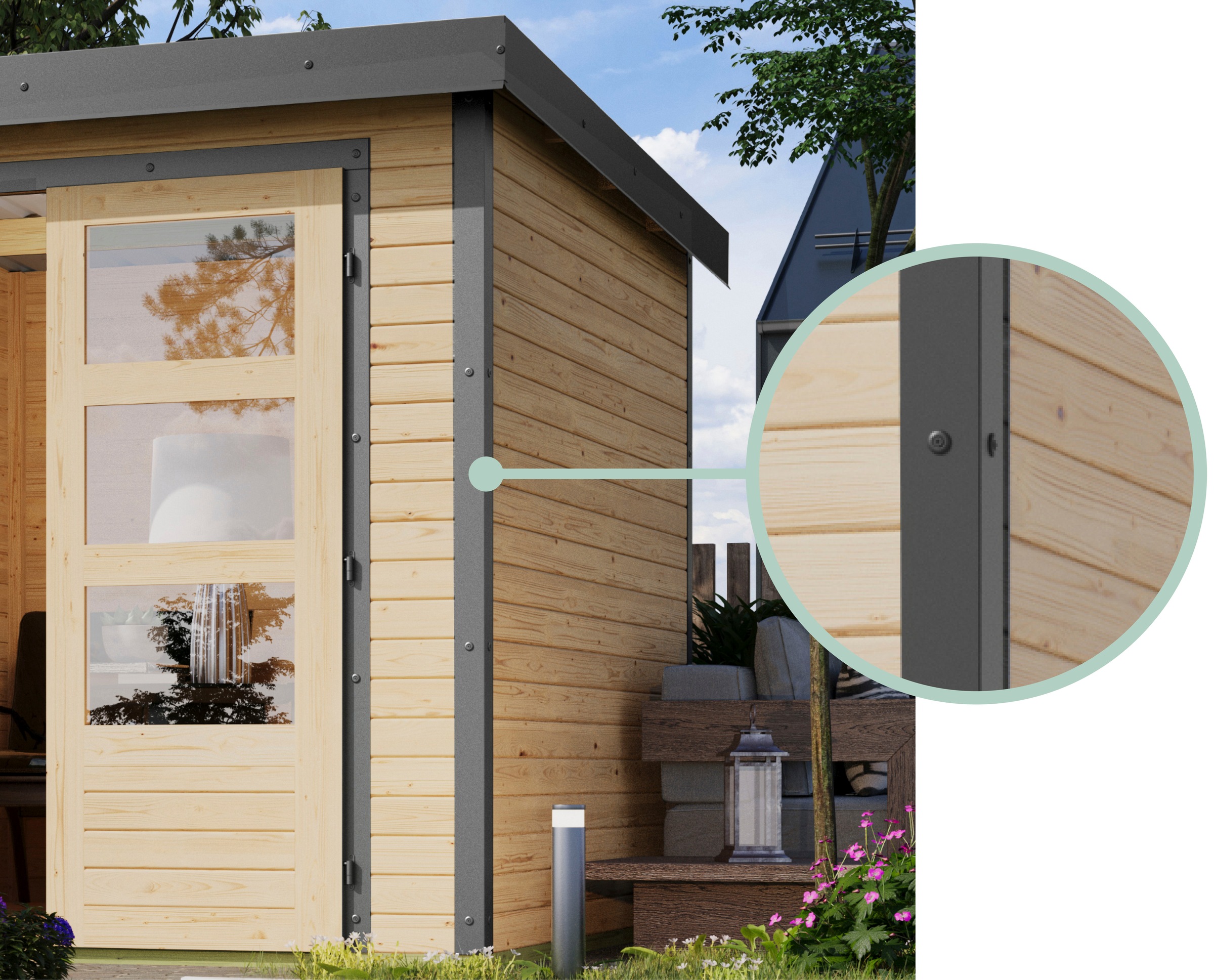 Karibu Gartenhaus »"Jupiter D SET"«, wassergrau/ staubgrau, mit Anbaudach