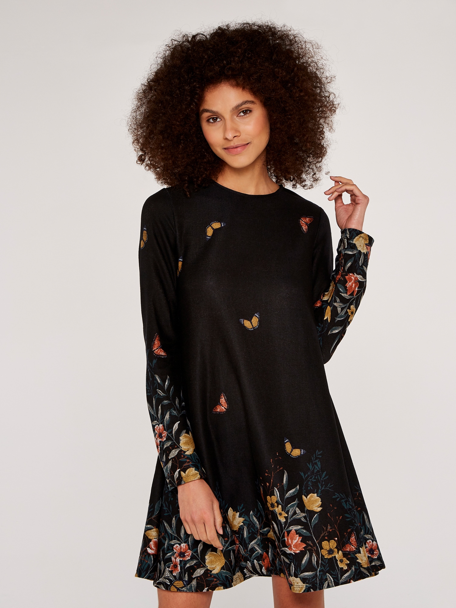 Apricot Strickkleid "Swing Dress" mit Blumendruck