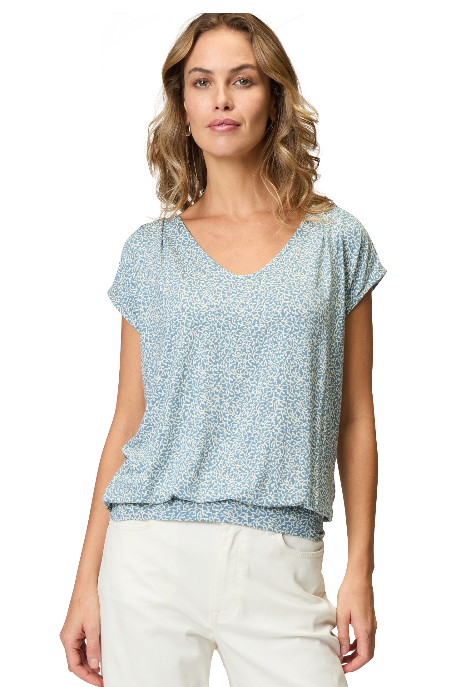 Zero T-Shirt "zero Damen Shirt mit Blätterdruck", (1 tlg.), Falten günstig online kaufen