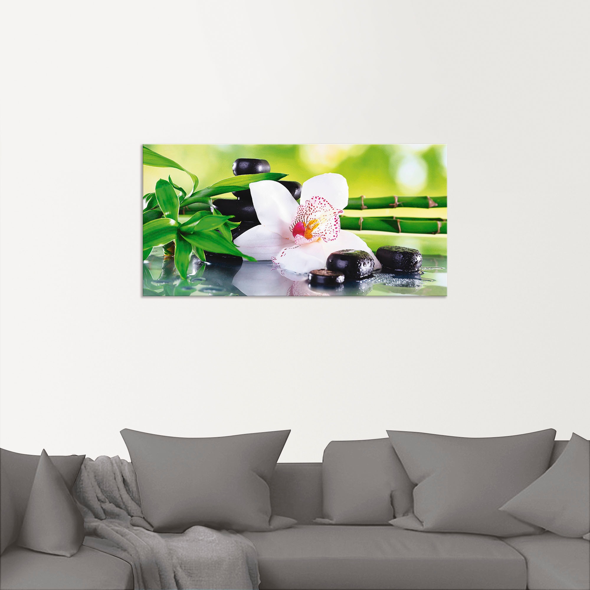 Wandbild ARTLAND "Spa Steine Bambus Zweige Orchidee", grün (farbe bild(er): grün), B:100cm H:50cm, Bilder, als Alubild, Leinwandbild, Poster in verschied. Größen 2