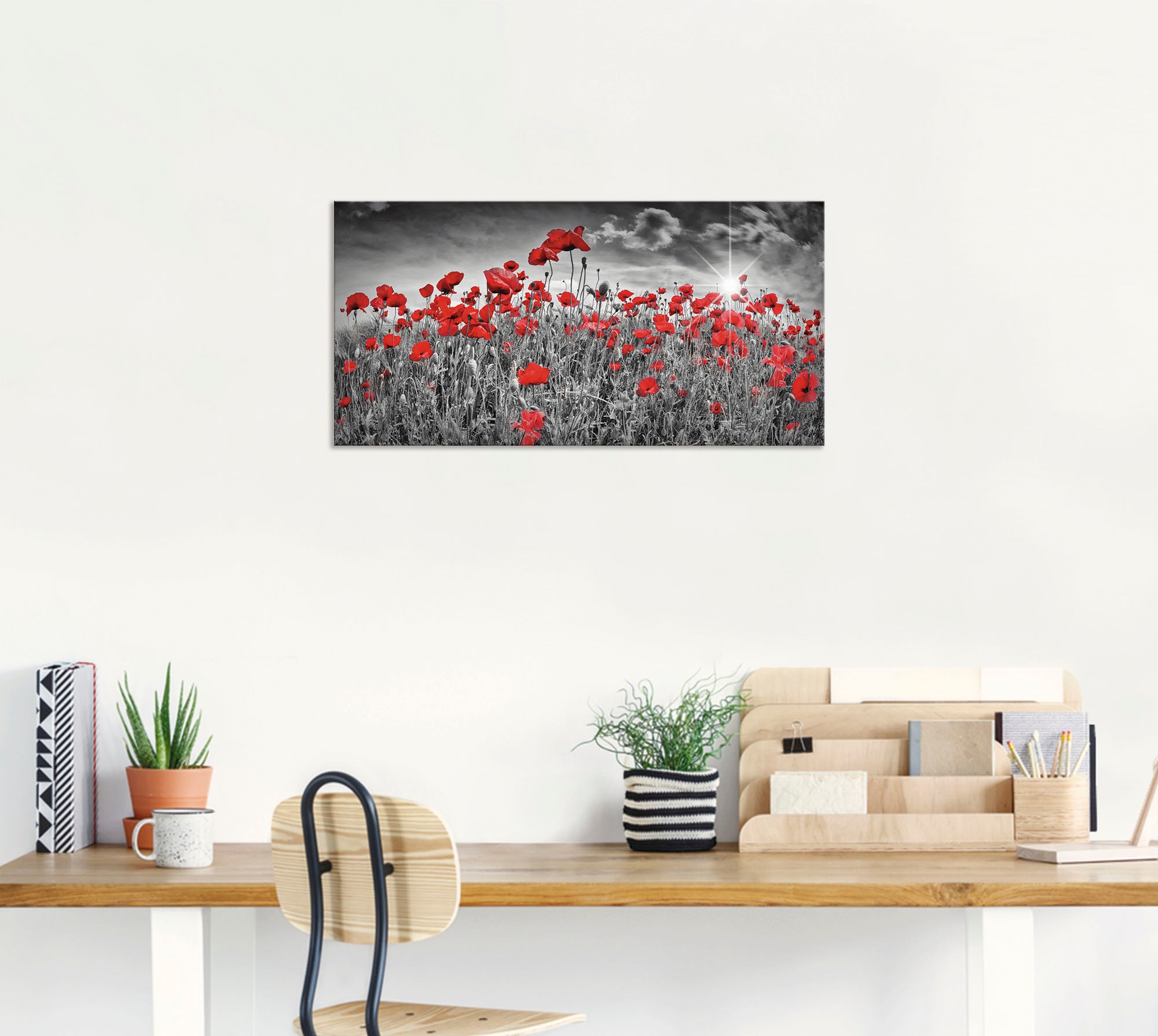 Wandbild ARTLAND "Idyllisches Mohnblumenfeld mit Sonne", schwarz (farbe bild(er): schwarz), B:60cm H:30cm, Bilder, als Alubild, Leinwandbild, Poster in verschied. Größen 2