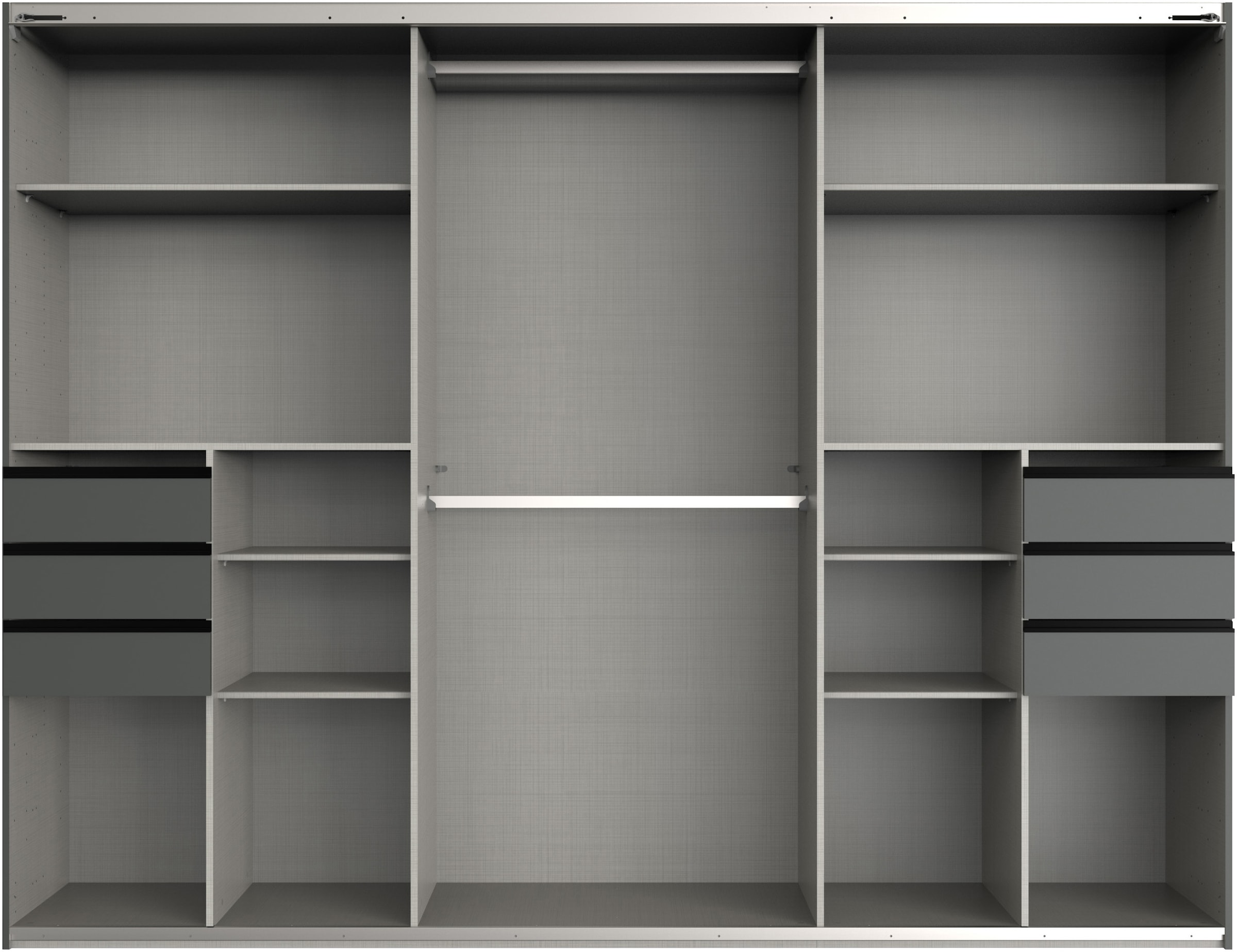 Wimex Schwebetürenschrank »Leonberg, Kleiderschrank mit 6 Schubladen«, mit graphitfb.Glasfront, 270cm breit, 208cm hoch