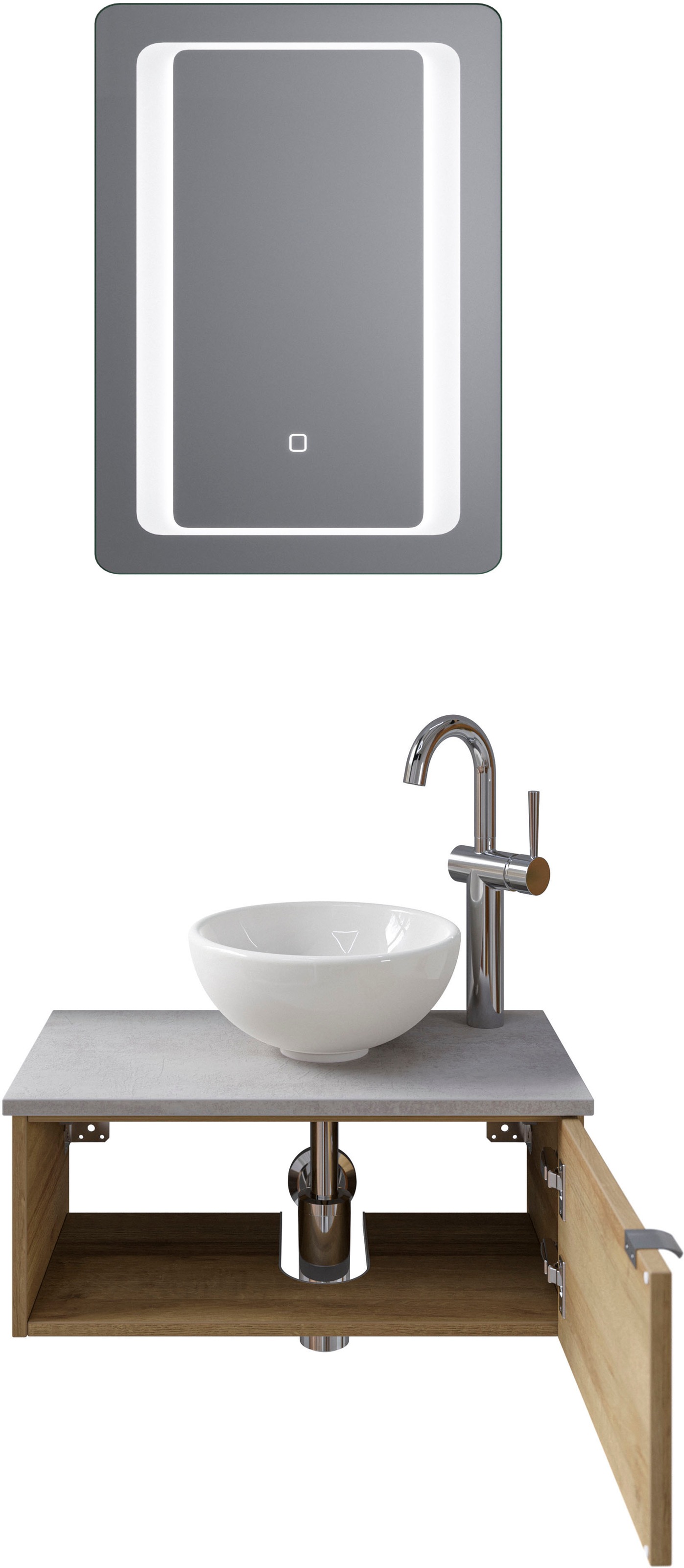 Saphir Badmöbel-Set »Serie 6915«, (4 St.), Gäste-Bad, 61 cm breit, mit LED-Spiegel, offenem Fach und 1 Tür
