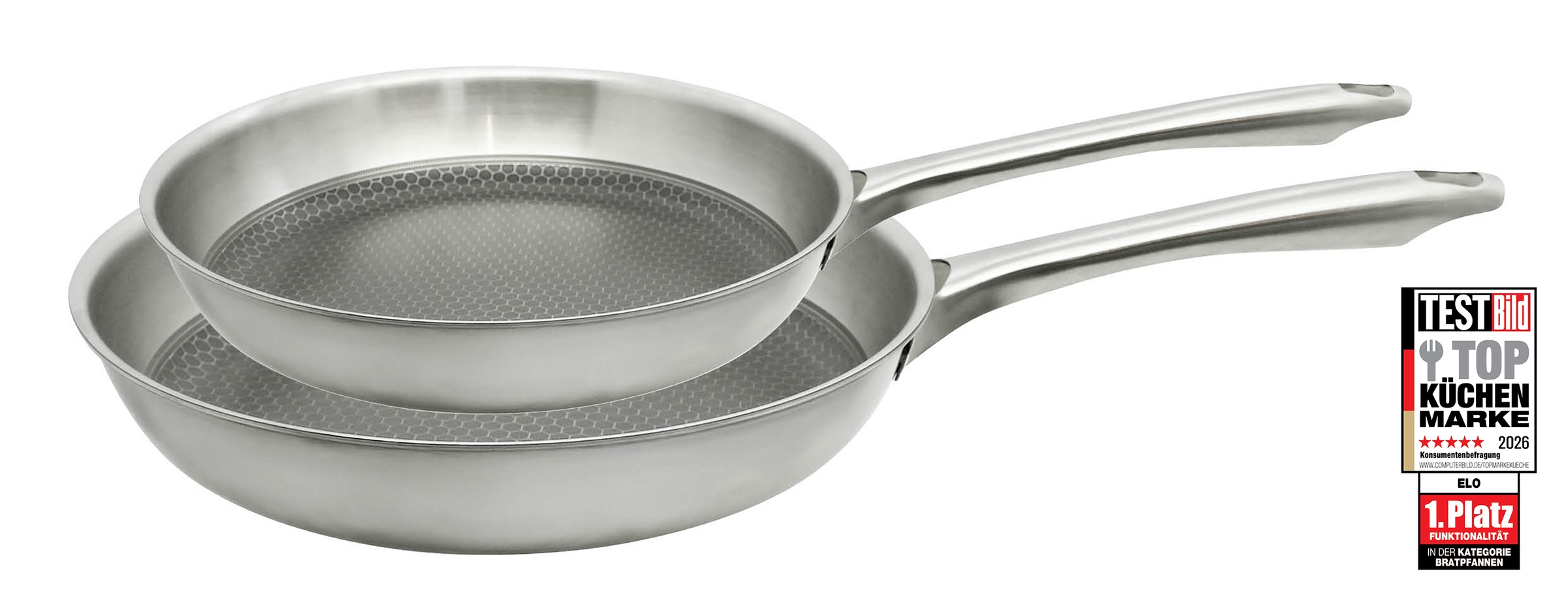Elo Pfannen-Set "Bratpfanne Relief Passion, Set 2-teilig" Edelstahl 18/10 Set, 2 Stk. tlg. Edelstahl Mehrschicht