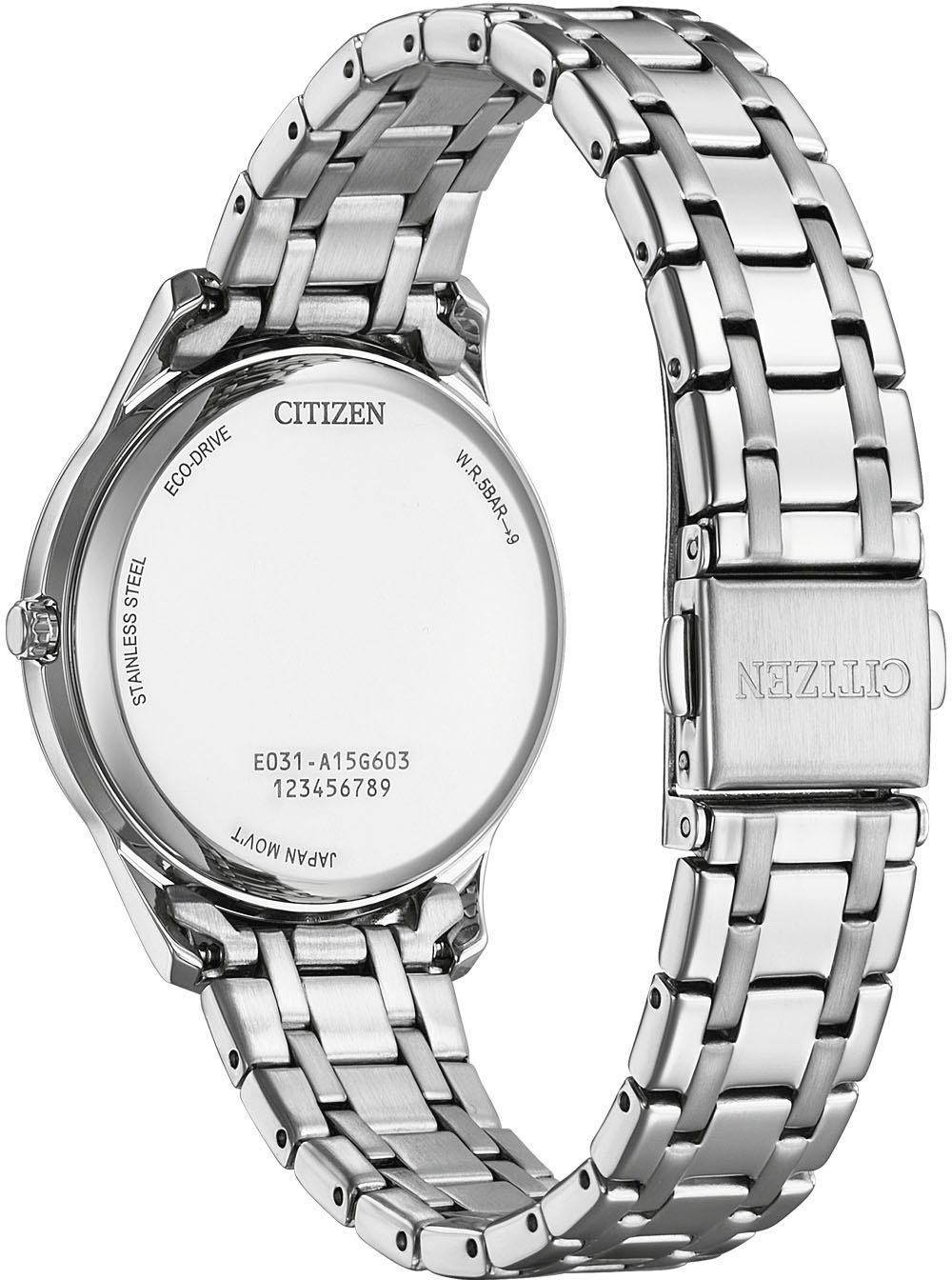 Citizen Solaruhr, Armbanduhr, Damenuhr, Edelstahlarmband, Batterie-Entladungsanzeige