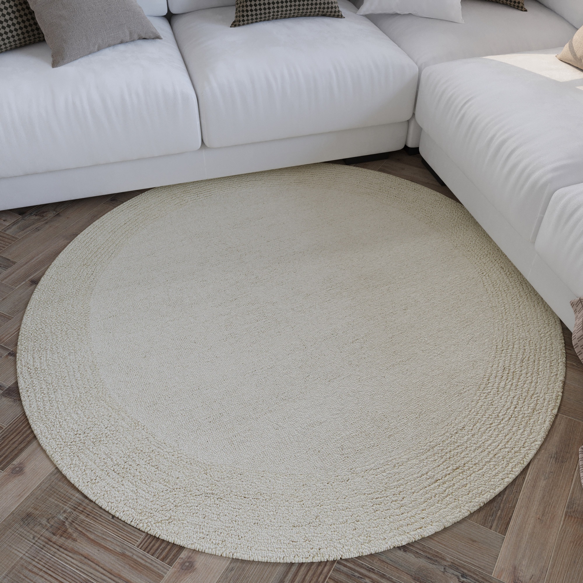 Wecon home Wollteppich »Hamptons TWENTYONE«, rund, 15 mm Höhe, Schurwolle, Kurzflor, Wohnzimmer, Schlafzimmer, elegant, Bordüre