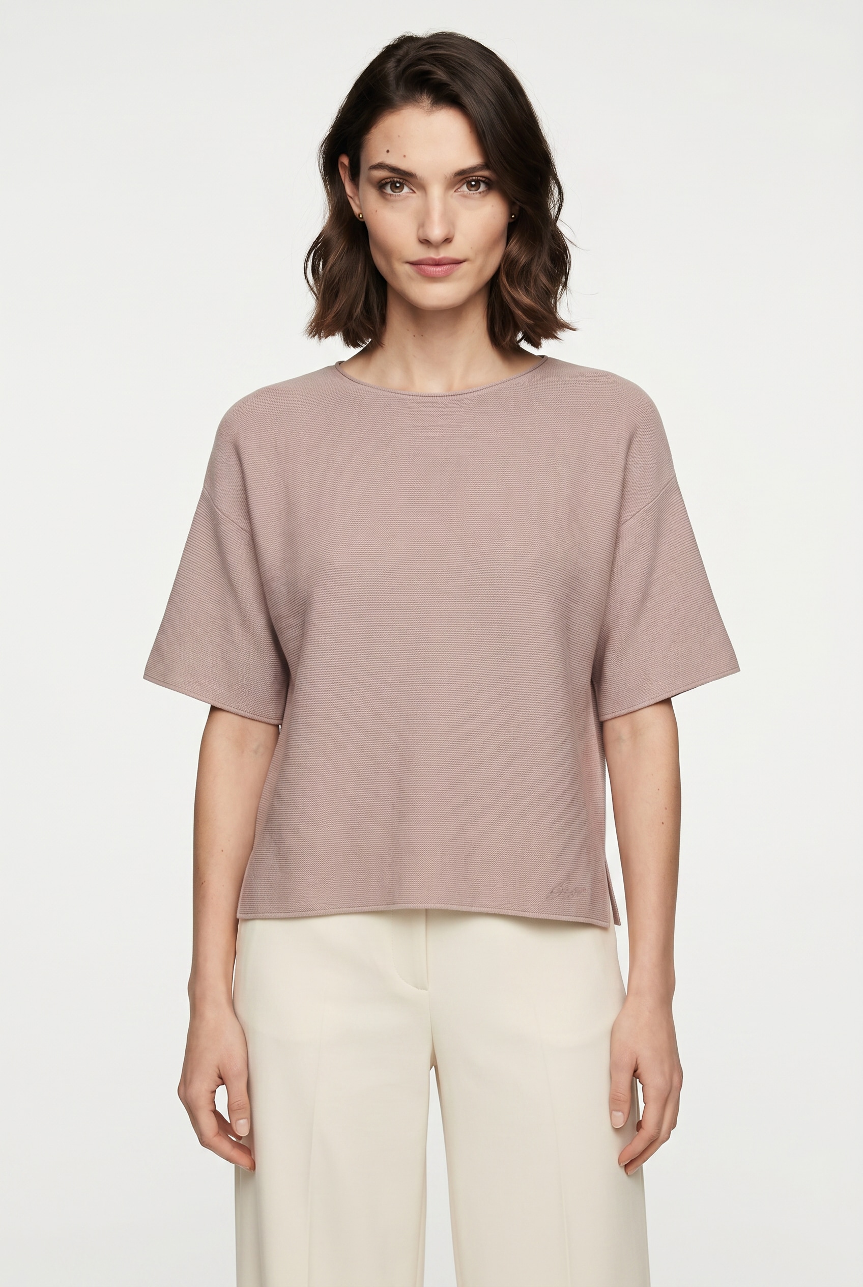 BOSS ORANGE Kurzarmpullover »Fouetta Premium Damenmode« Baumwoll-Woll-Mix, Relaxed Fit