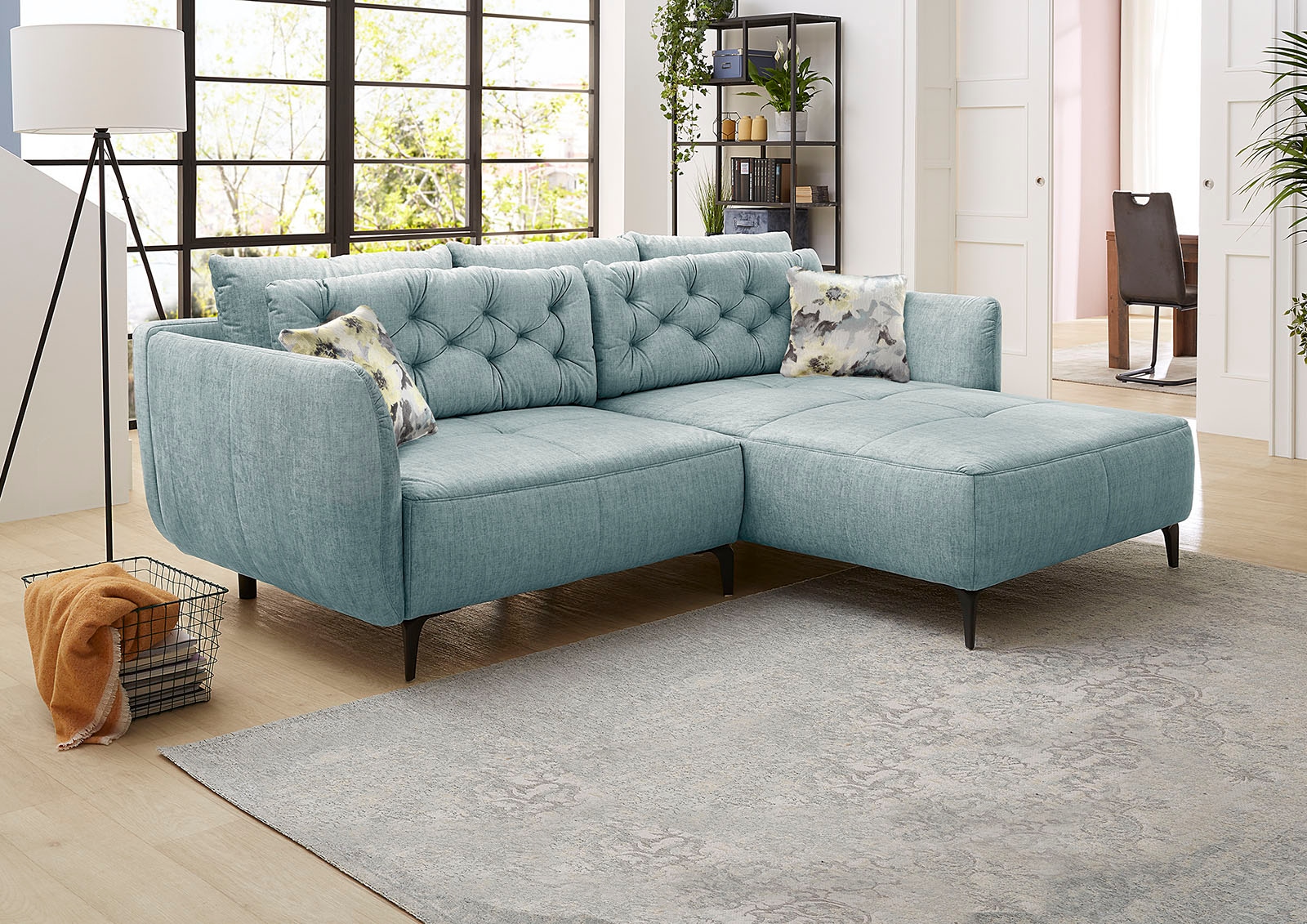 Jockenhöfer Gruppe Ecksofa "Salo L-Form, B: 251 cm" im Retrolook mit Wellenfederung, mit Zierkissen