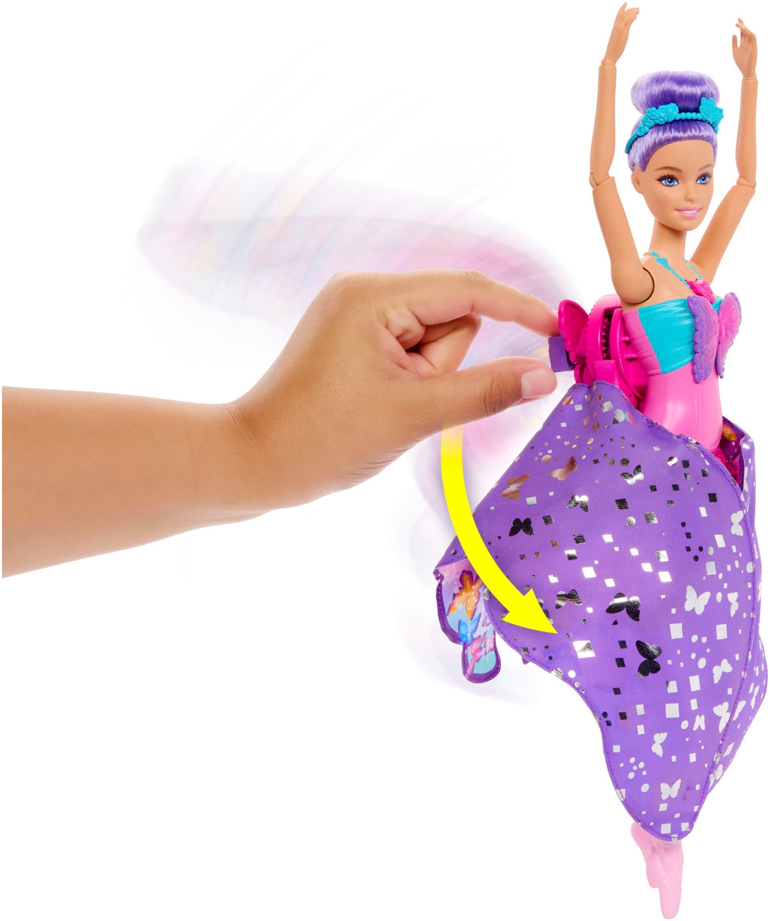 Barbie Anziehpuppe »Dance and Flutter Tanz, violette Haare«, mit 2-in-1-Verwandlung von der Tänzerin zum Schmetterling