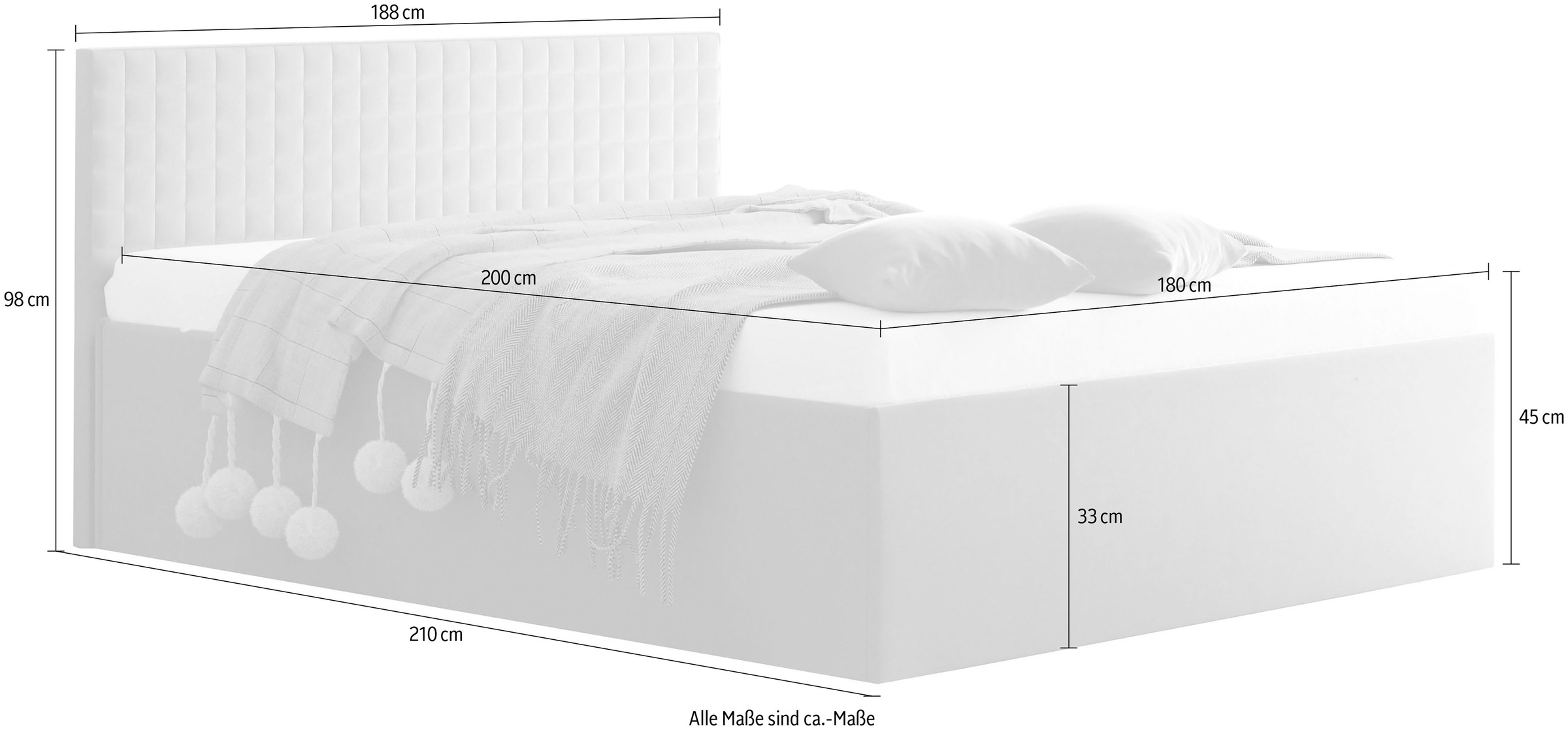 Polsterbett, gelb (sonnengelb), B:188cm L:210cm, WESTFALIA SCHLAFKOMFORT, Betten, Polsterbett, mit Bettkasten bei Ausführung mit Matratze 9