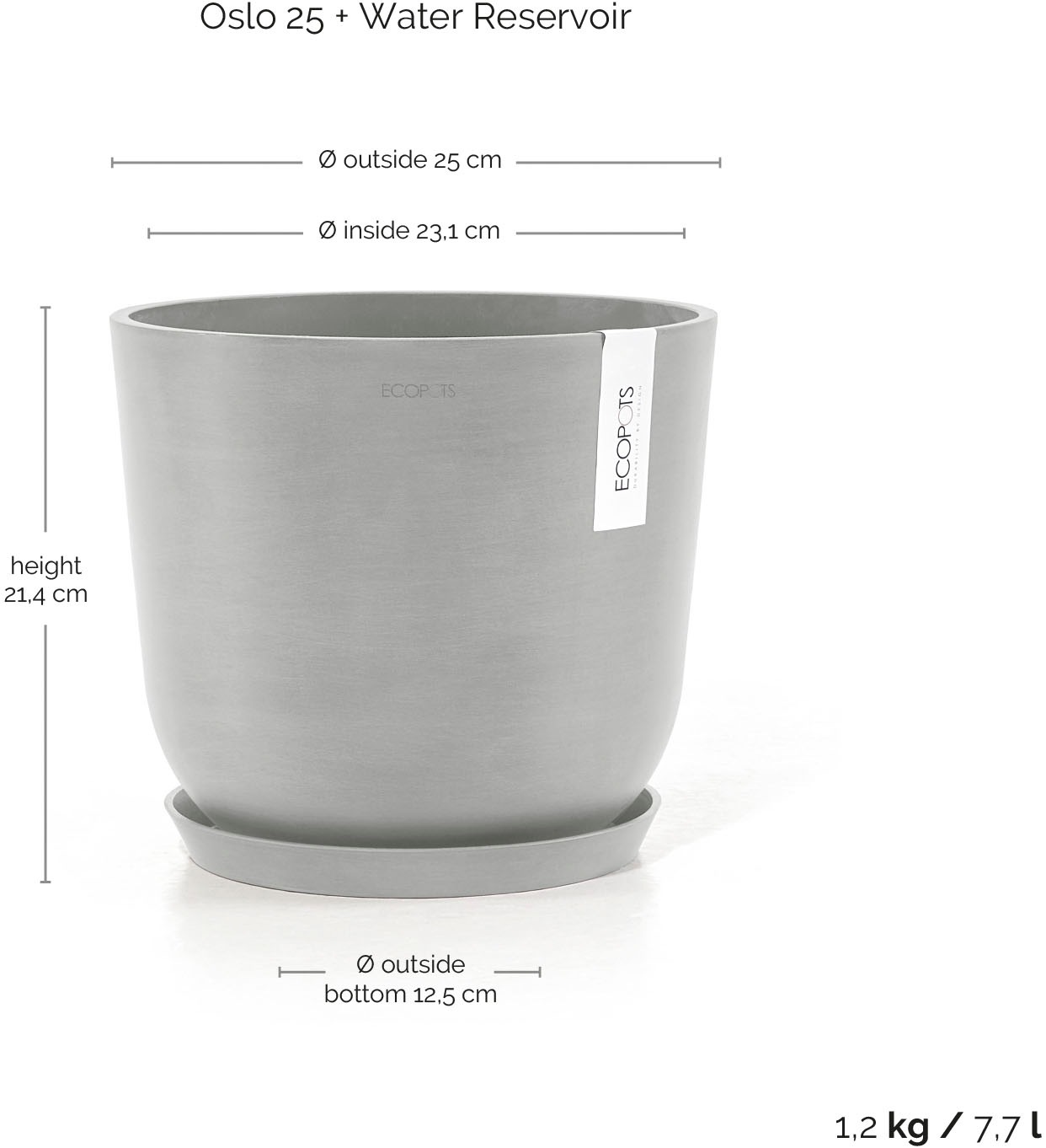ECOPOTS Blumentopf »Oslo 25 + Wassersystem Weißgrau« für innen und außen: frostsicher, bruchsicher und lichtbeständig