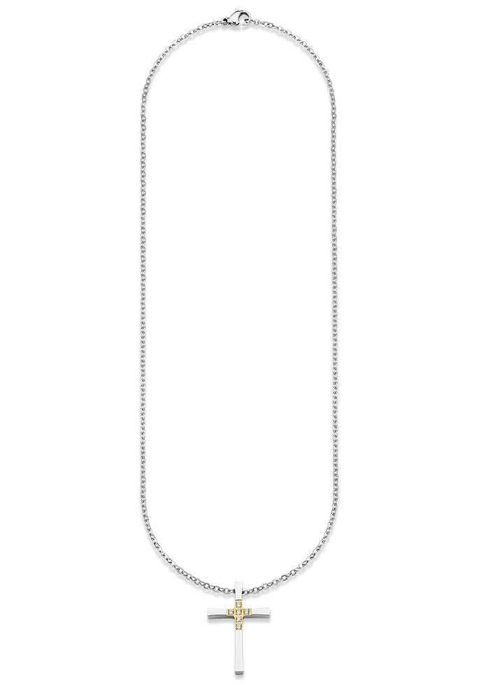 Bruno Banani Kette mit Anhänger »Schmuck Geschenk Halskette Kreuz mit Steinen bicolor«, mit Zirkonia (synth.)