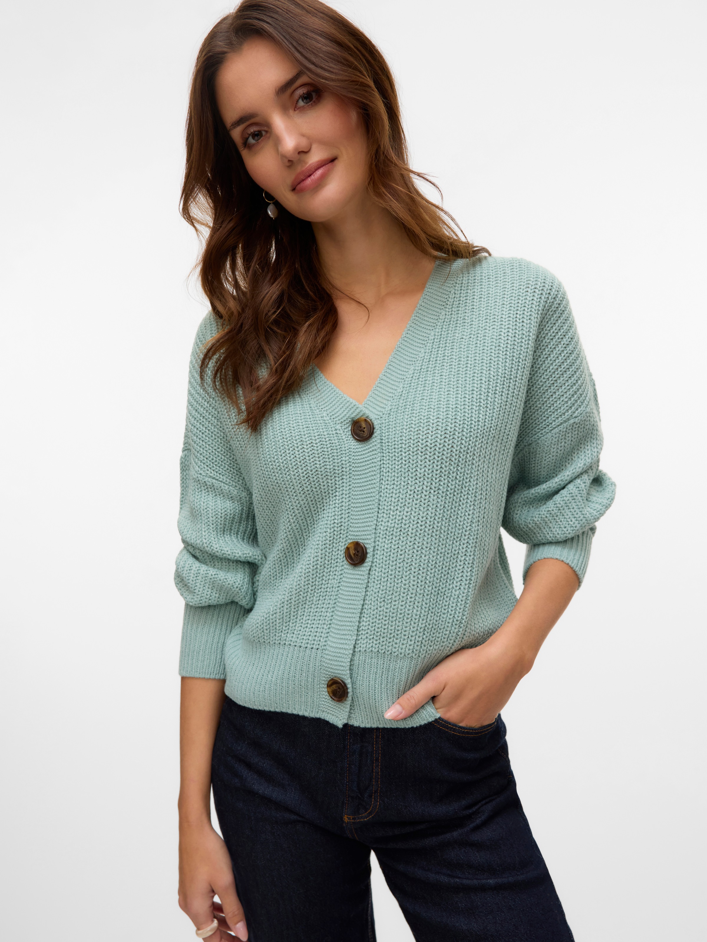 Vero Moda Strickjacke "VMLEA LS V-NECK CUFF CARDIGAN NOOS", mit Knopfleiste günstig online kaufen