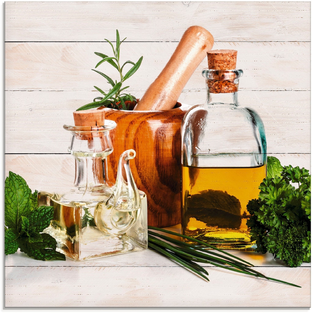 Artland Glasbild »Olivenöl und Kräuter - Küche«, Arrangements, (1 St.)