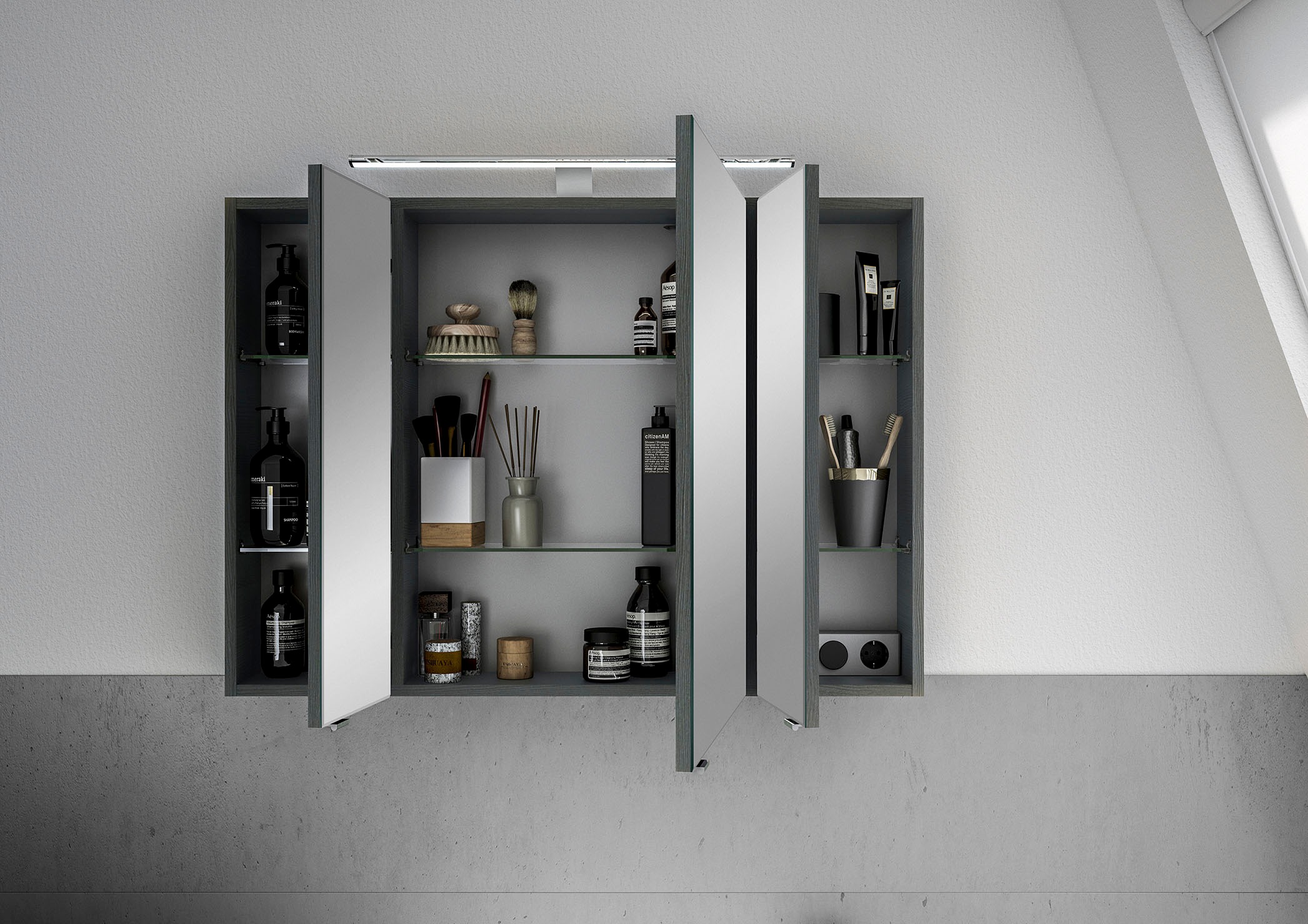 Saphir Badmöbel-Set »6005 Sprint 3-teilig, Keramik-Waschtisch mit LED-Spiegelschrank«, (4 St.), Midischrank, inkl. Türdämpfer, 4 Türen, 4 Schubladen, Bad-Set