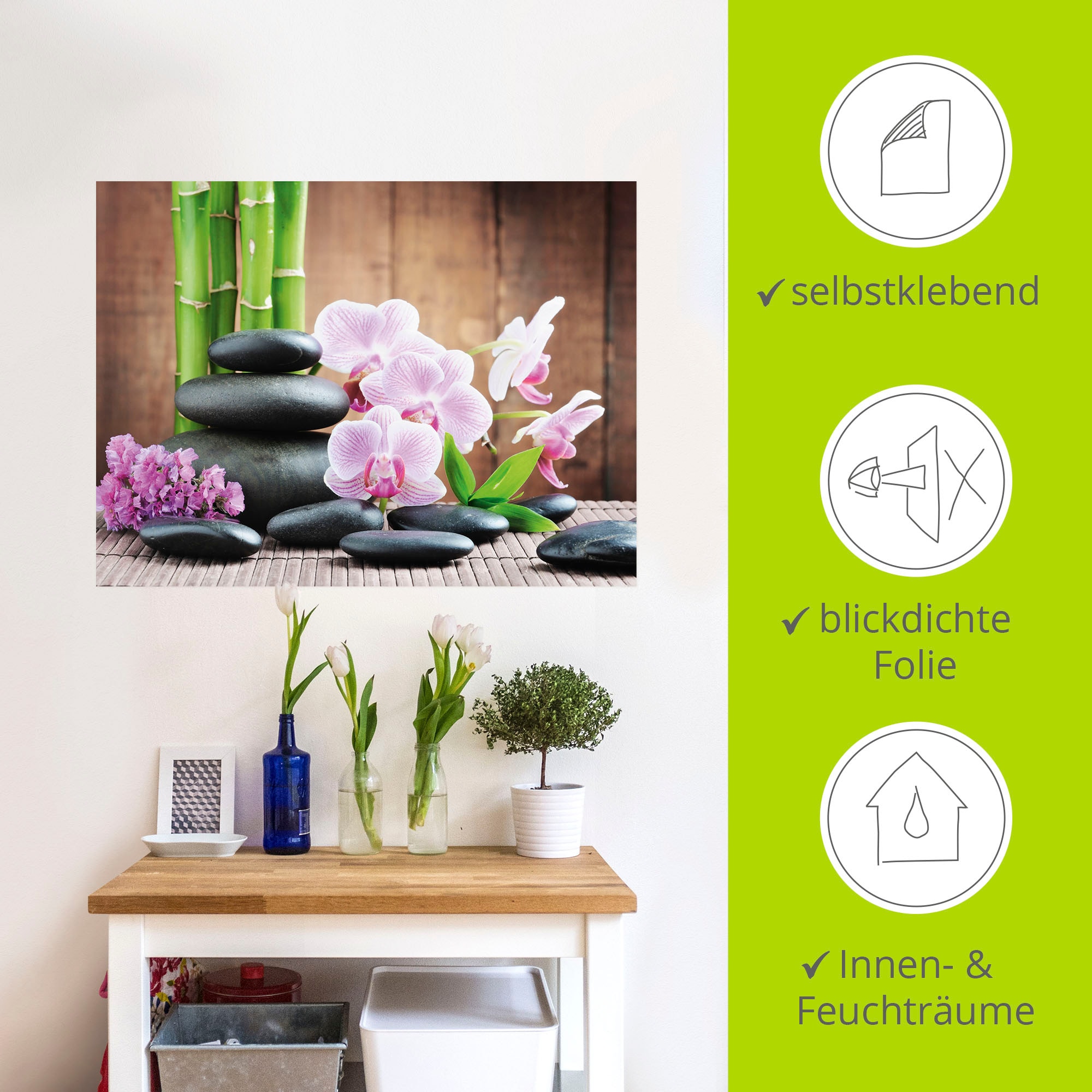 Artland Wandbild »Spa Konzept Zen Steinen Orchideen«, Zen, (1 St.), als Leinwandbild, Poster, Wandaufkleber in verschied. Größen