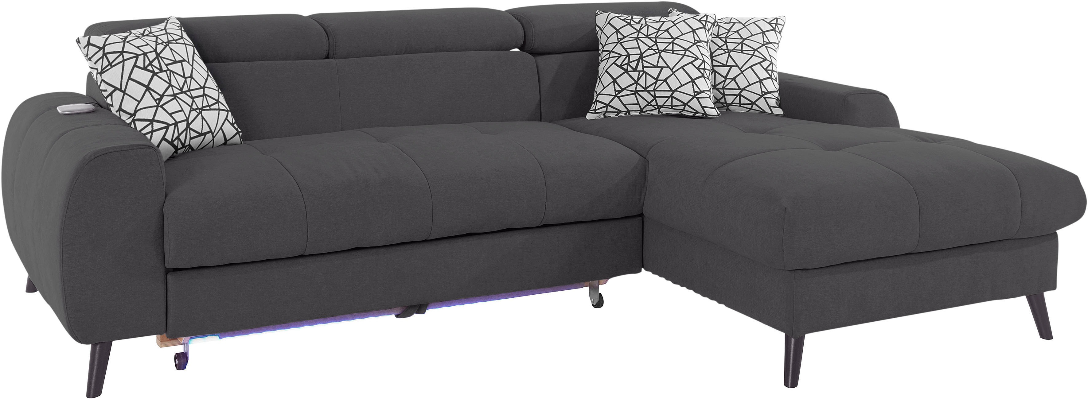 Thumbnail - COTTA Ecksofa "Mia L-Form mit 3 Zierkissen", wahlweise mit Bettfunktion, Bettkasten, Beleuchtung & Wireless-Charger