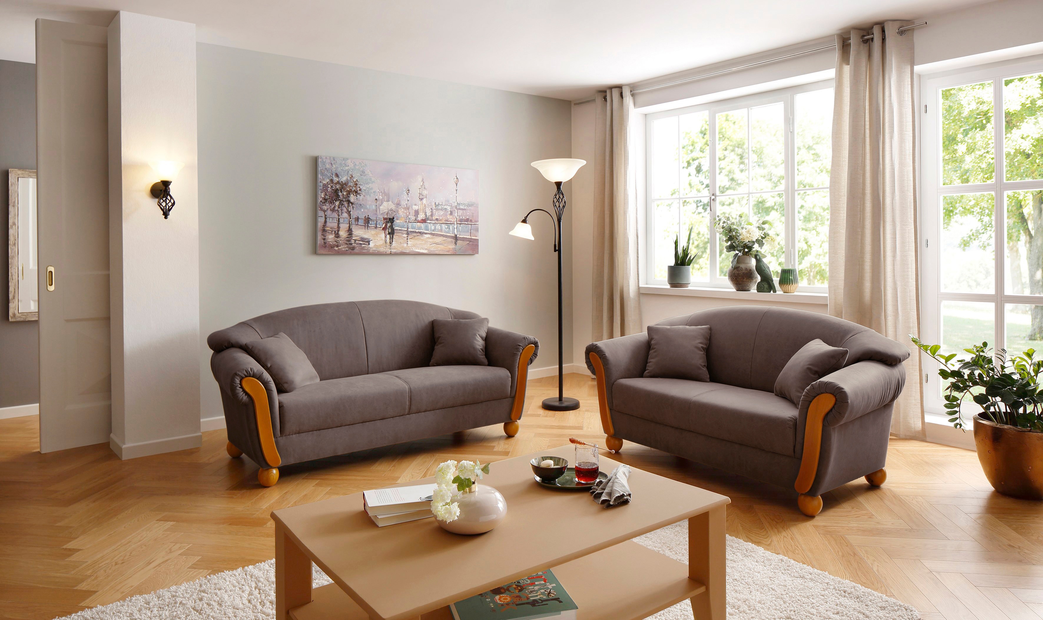 Home affaire 2-Sitzer "Milano Vintage Breite 159cm, Federkern, bequem, Komfortsitzhöhe 45cm" mit Federkern, Bezug in Lederoptik, incl. Zierkissen