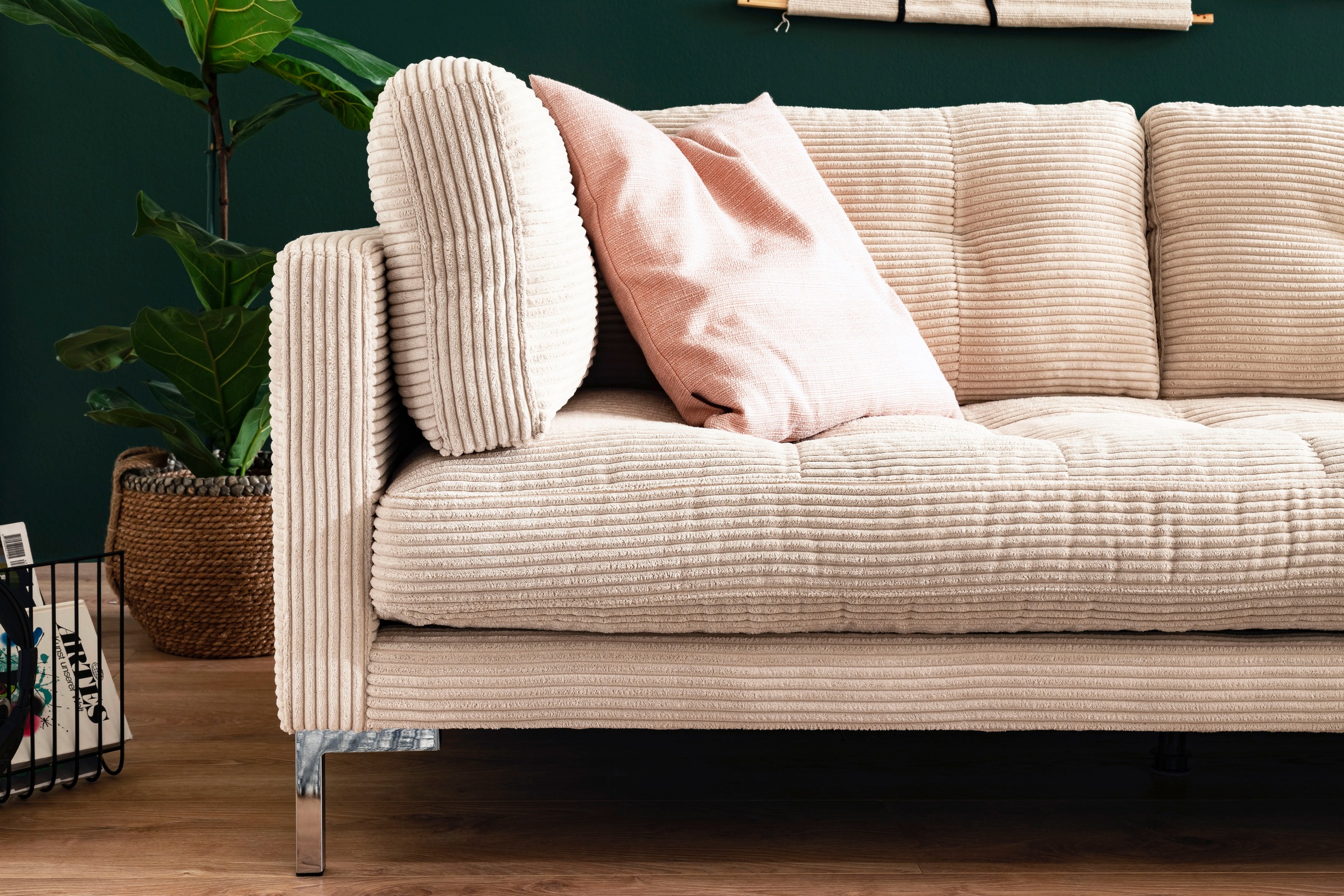 Trends by HG Ecksofa »Landau L-Form«, in Cord-Stoff mit Metallfuß