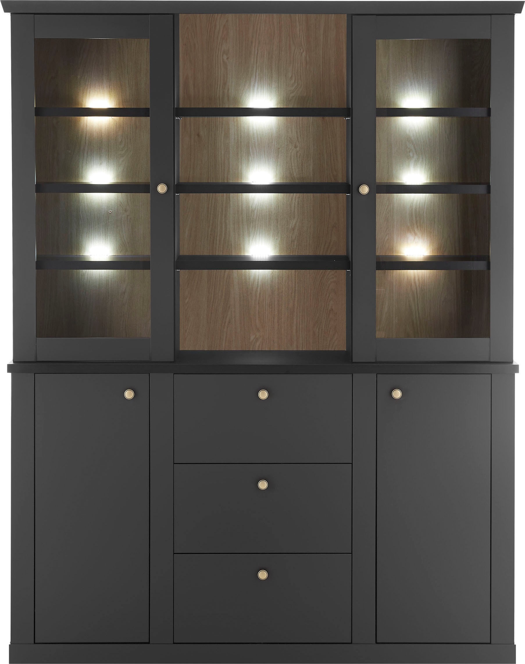 Home affaire Buffet »Lincoln, Hochschrank im Landhausstil, moderner Schrank« edles Design, messingfarbene Knopfgriffe, vielseitig einsetzbar