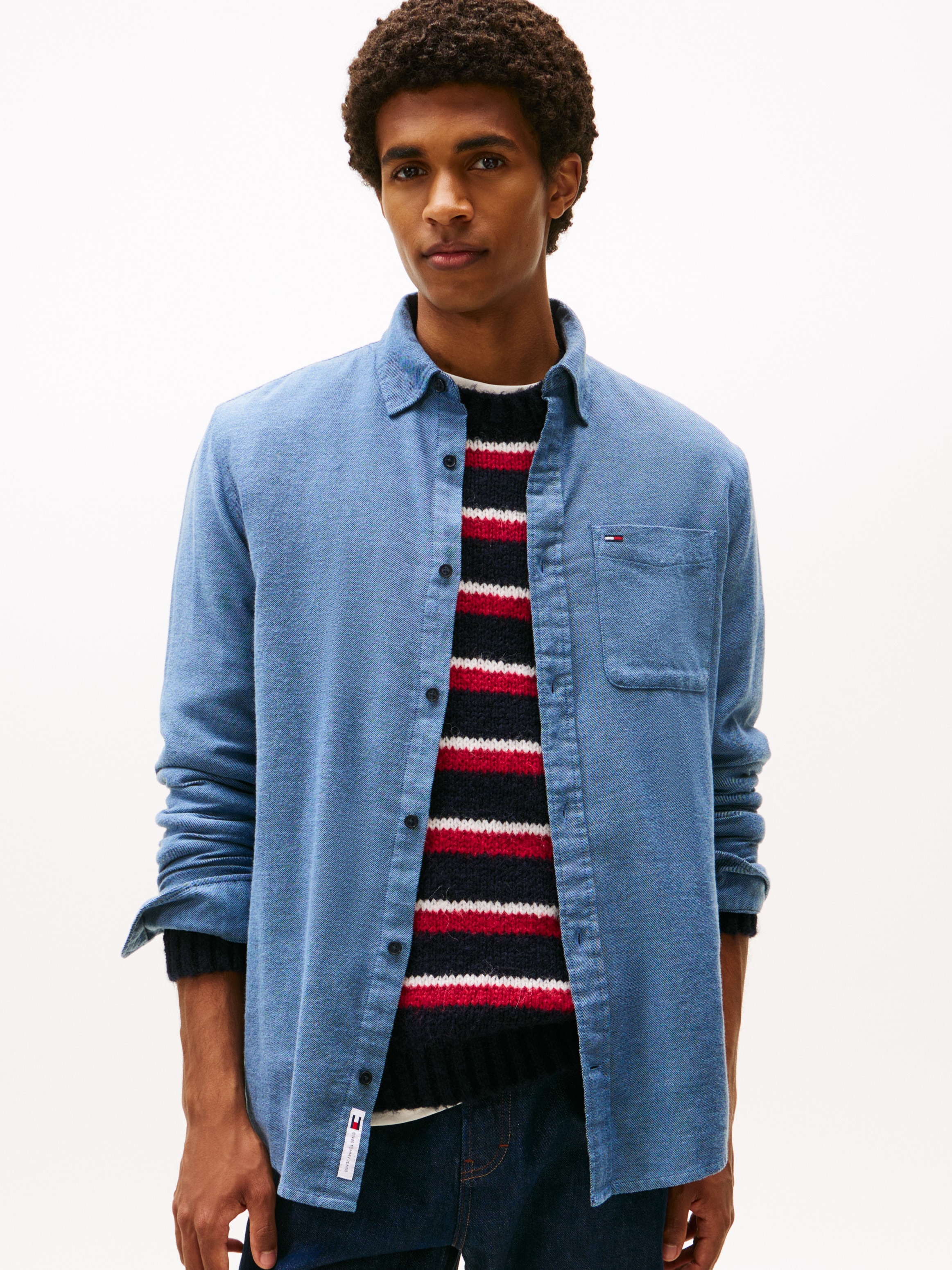 Tommy Jeans "TJM FLANNEL" regular fit, Langarmhemd, halbgespreizter Kragen