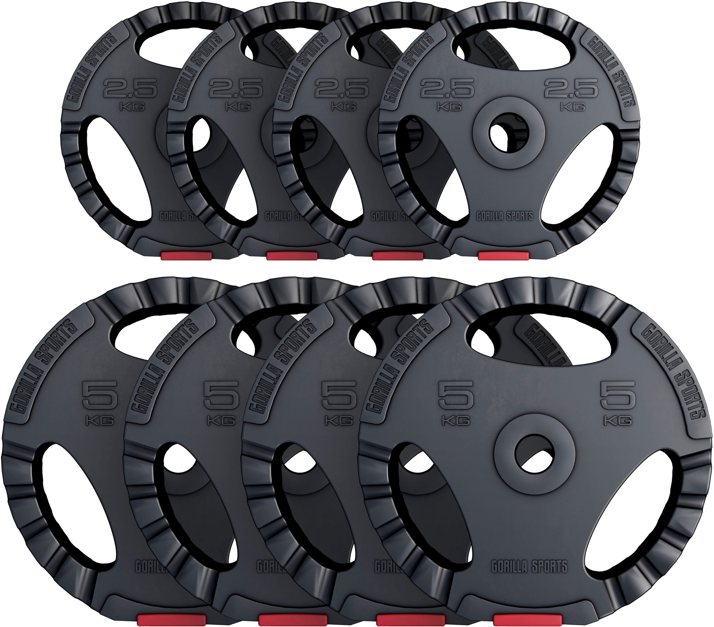  Disques de poids en plastique avec poignÃ©es - Lot de 30 KG (4 x 5 KG et 4 x 2,5 KG)