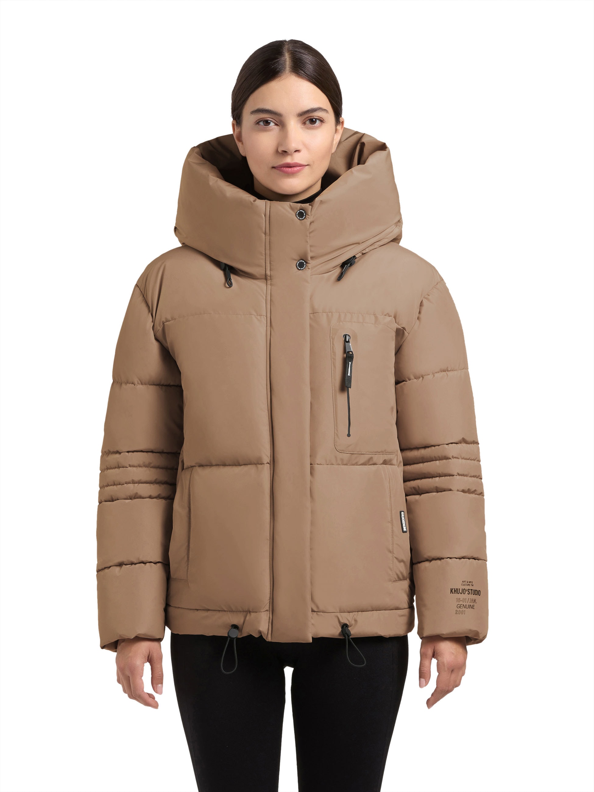 khujo Steppjacke "PEEKE2" 2 Stk. tlg. mit Kapuze mit Kapuze, aus pflegeleichter Kunstfaser, ausgestellter Saum