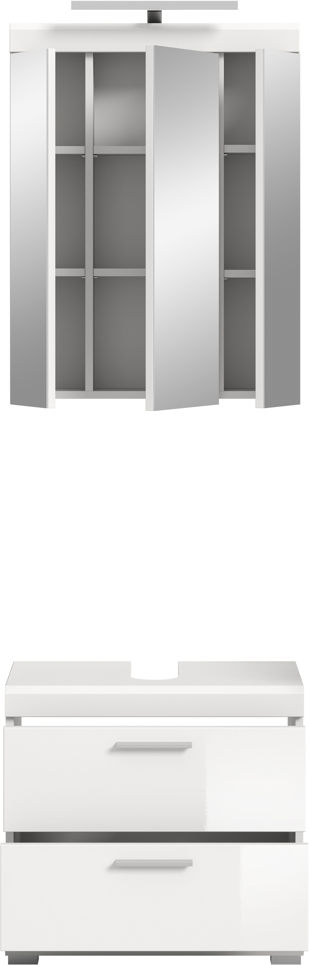 INOSIGN Badmöbel-Set »Siena, 2 teilig, inklusive LED Beleuchtung, bestehend aus:«, (Set), Waschbeckenunterschrank, Spiegelschrank, LED Badaufsatzleuchte