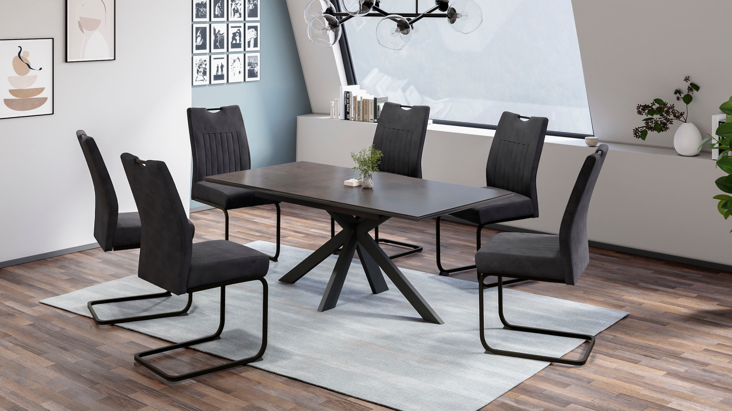 HELA Essgruppe "MAIN" 7 Stk. tlg. Tisch 140-180 cm, Synchronauszug, Stuhl X günstig online kaufen