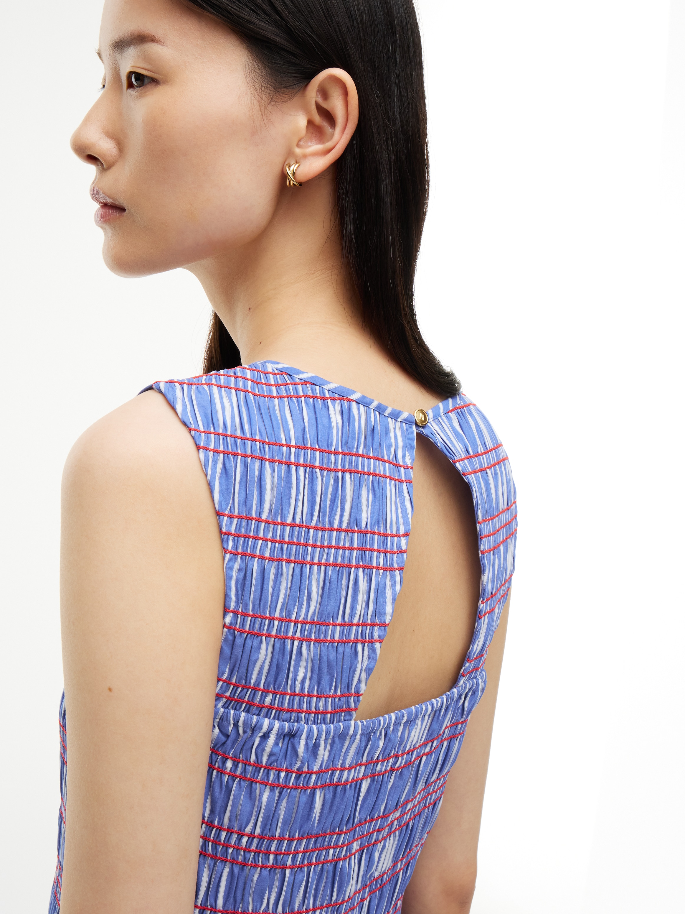 Tommy Hilfiger Smokkleid »SMOCKING STRIPE NS MIDI DRESS« Ohne Tasche Baumwolle, wadenlang, gesmoktes Oberteil