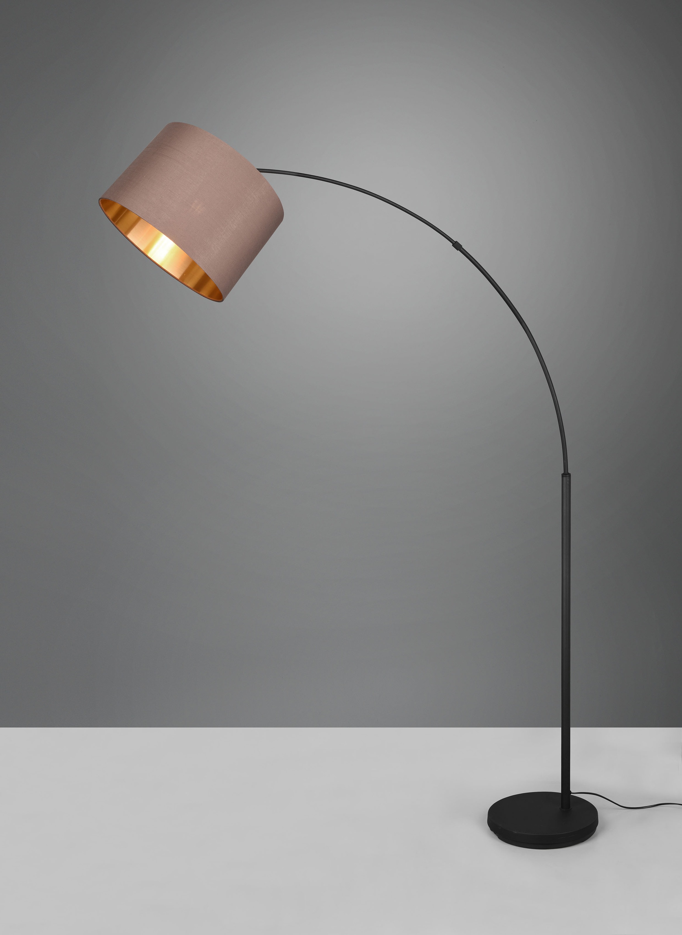 my home Deckenfluter JOSIE Stehlampe mit Leselicht Metall schwarz Textilschirm