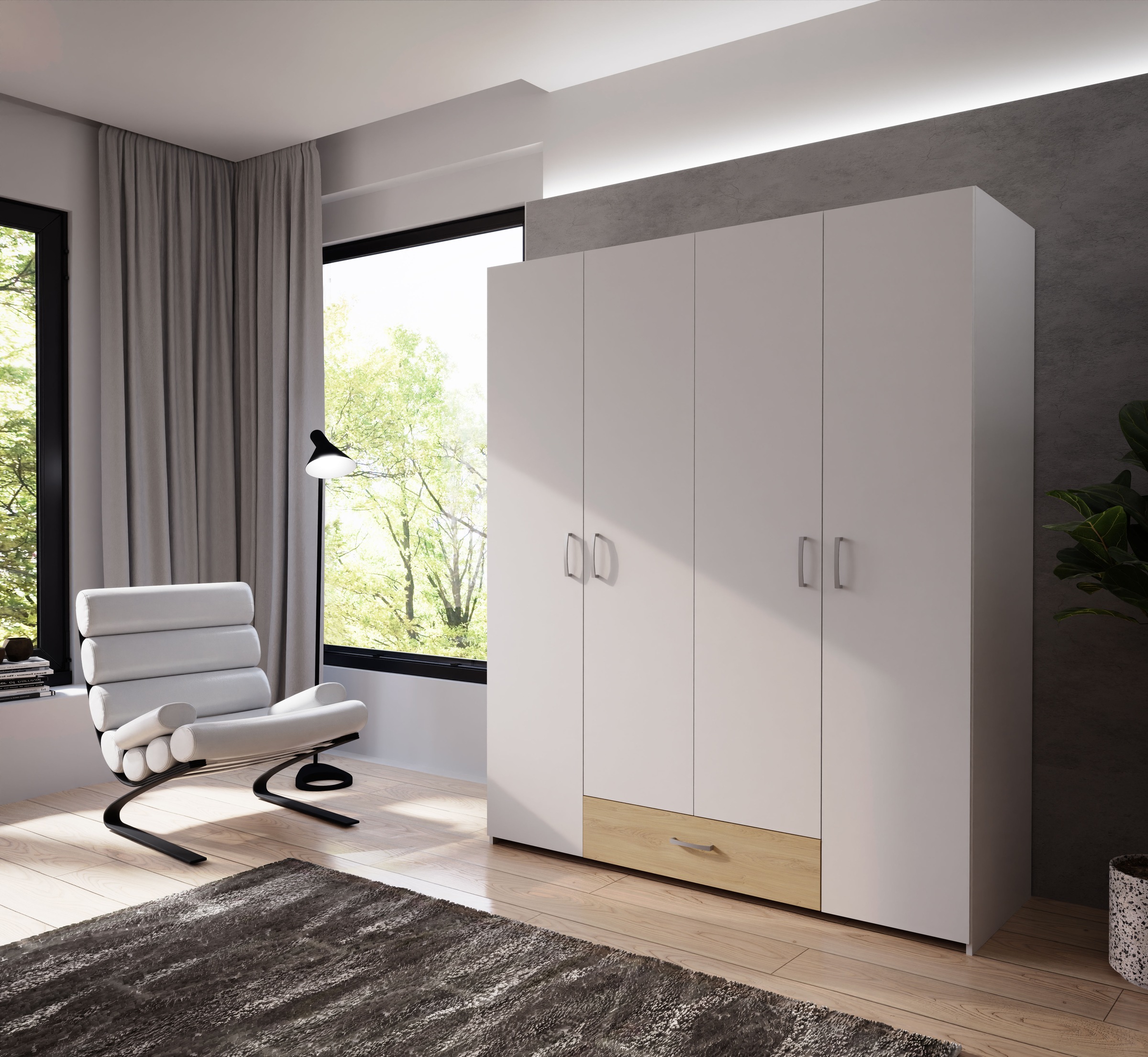 FORTE Drehtürenschrank »Econobox«, Drehtürenschrank, zeitloses Design mit alufarbigen Griffen.