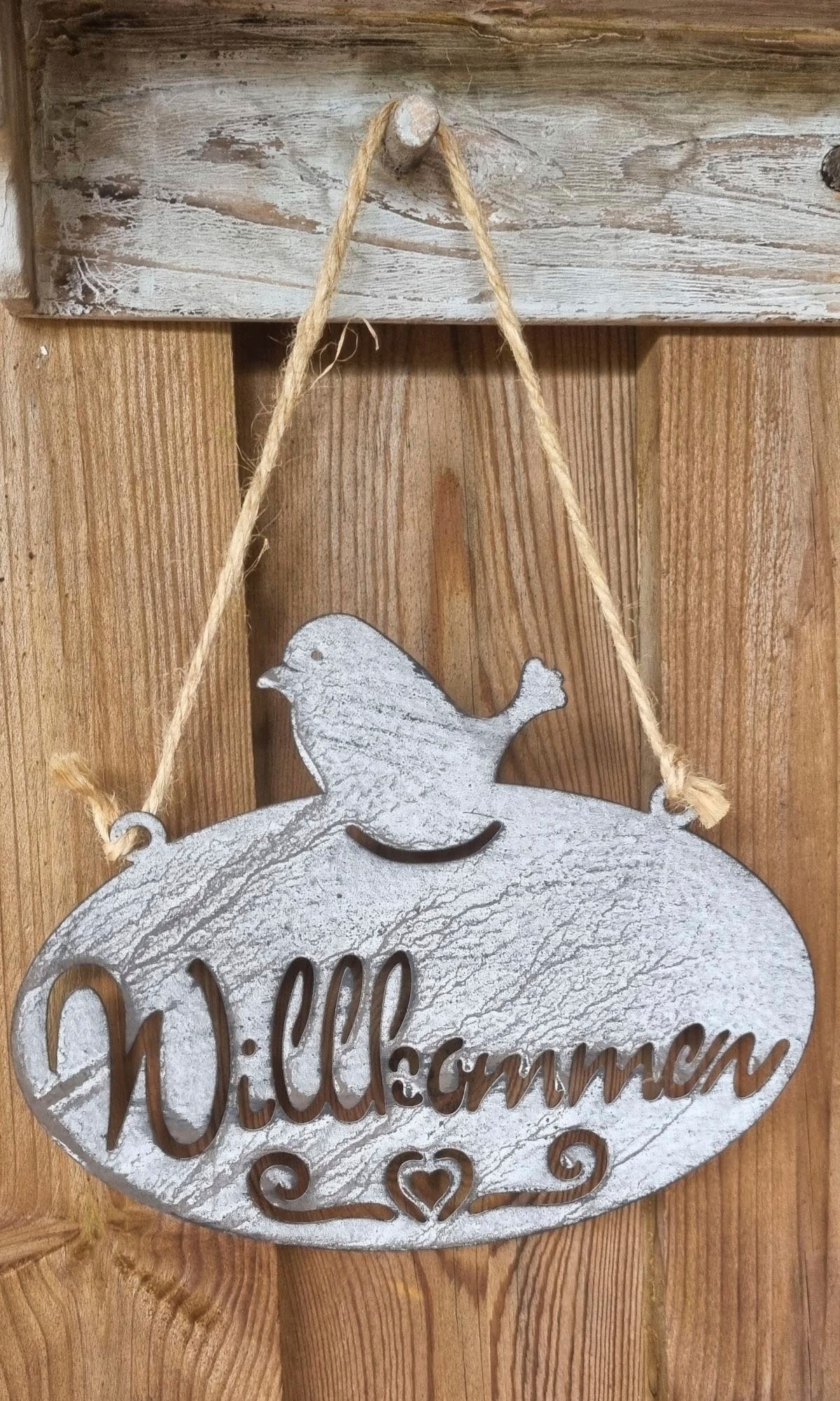 Ambiente Haus Gartenstecker "Willkommen Schild mit Vogel (B) 20cm", (1 St.) günstig online kaufen