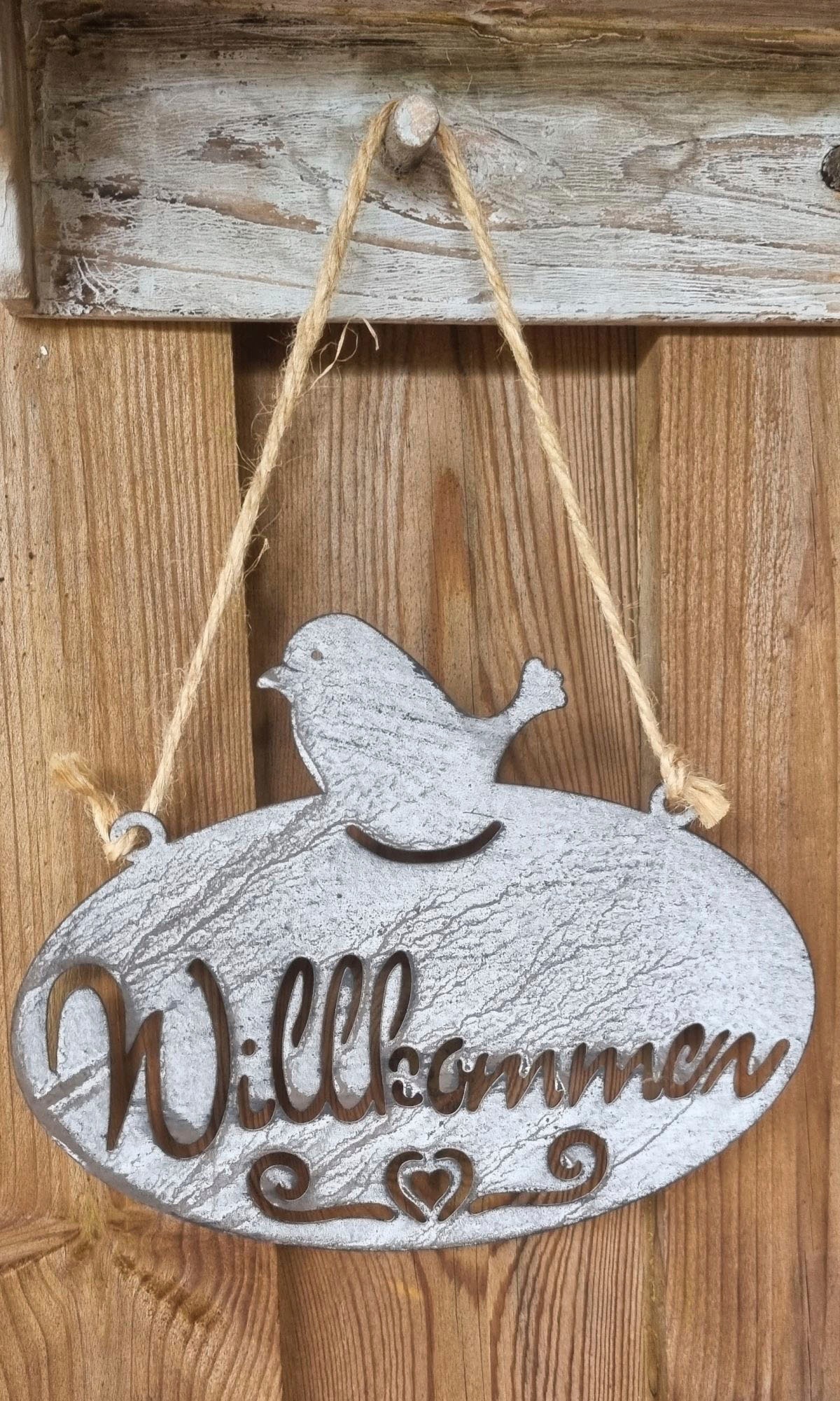Ambiente Haus Gartenstecker "Willkommen Schild mit Vogel (B) 20cm" günstig online kaufen