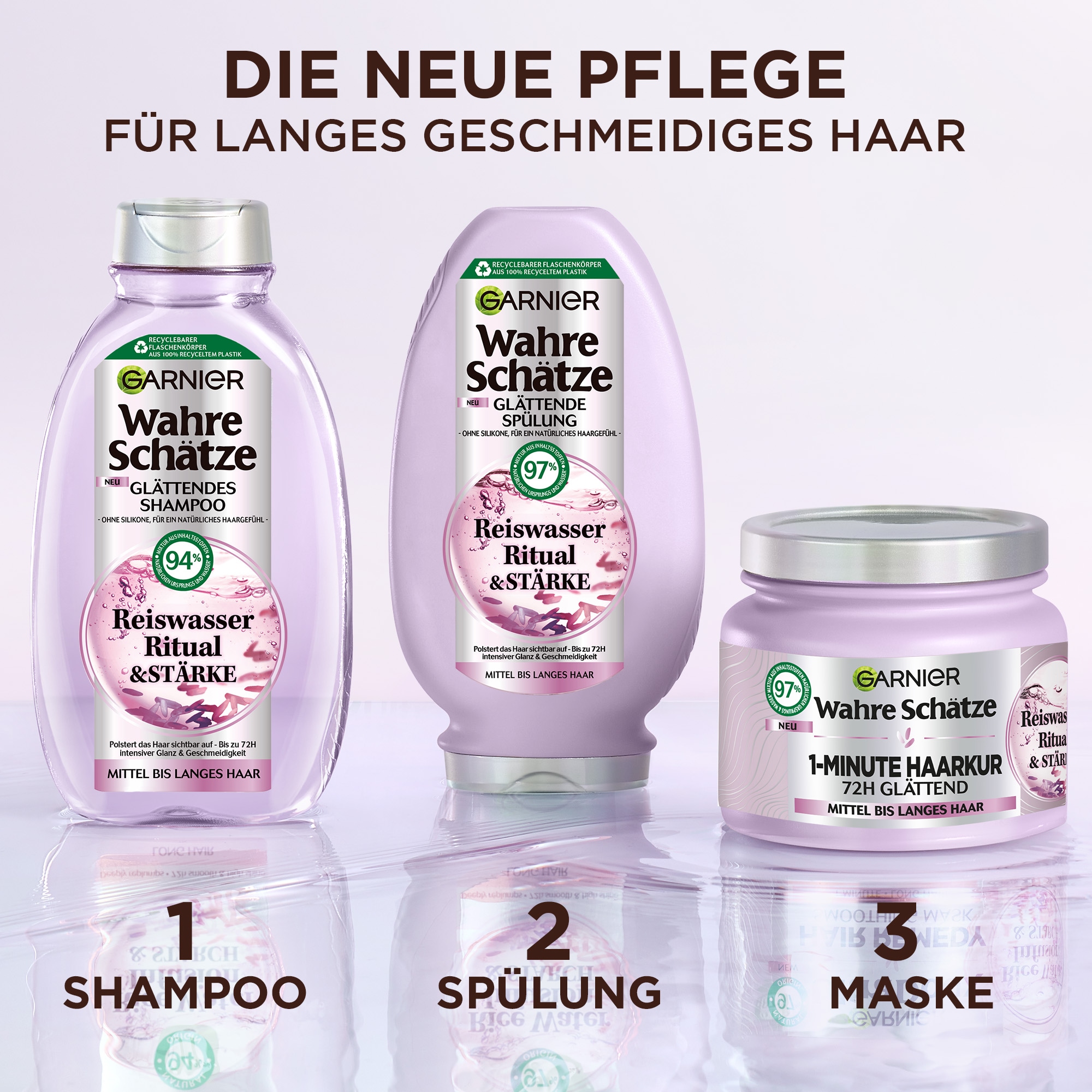 GARNIER Haarkur »Garnier Wahre Schätze Reiswasser Ritual 1-Minute Haarkur« mit Reiswasser und Stärke, cremige Textur, vegane Formel