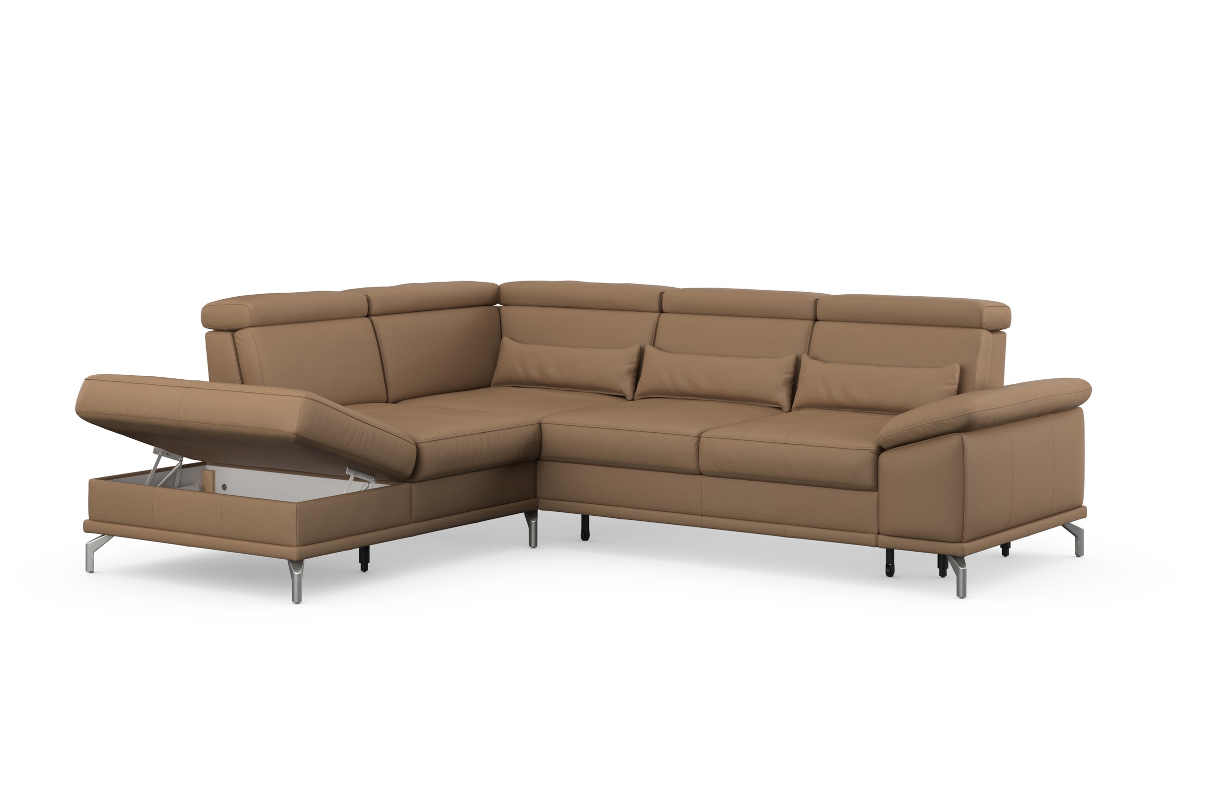sit&more Ecksofa »Cabrio L-Form, mit Sitztiefenverstellung, Arm- und Kopfteilverstellung«, 3 Nierenkissen, Federkern, optional Bettfunktion und Stauraum
