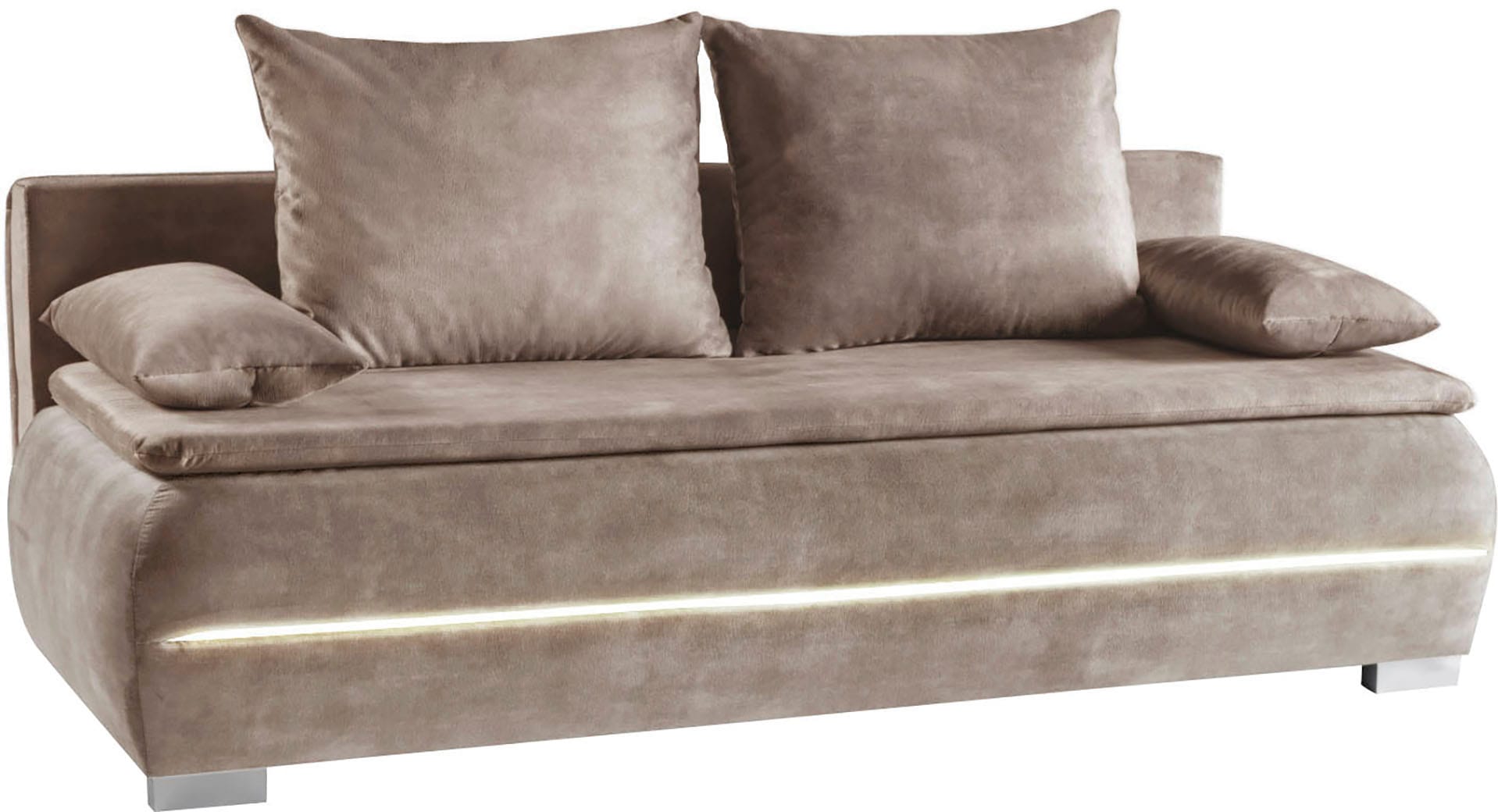 WERK2 Schlafsofa »Tekla 206 cm breit LED modern, Wellenunterfederung« Veloursstoff, Schlaffunktion, Bettkasten, LED-Beleuchtung
