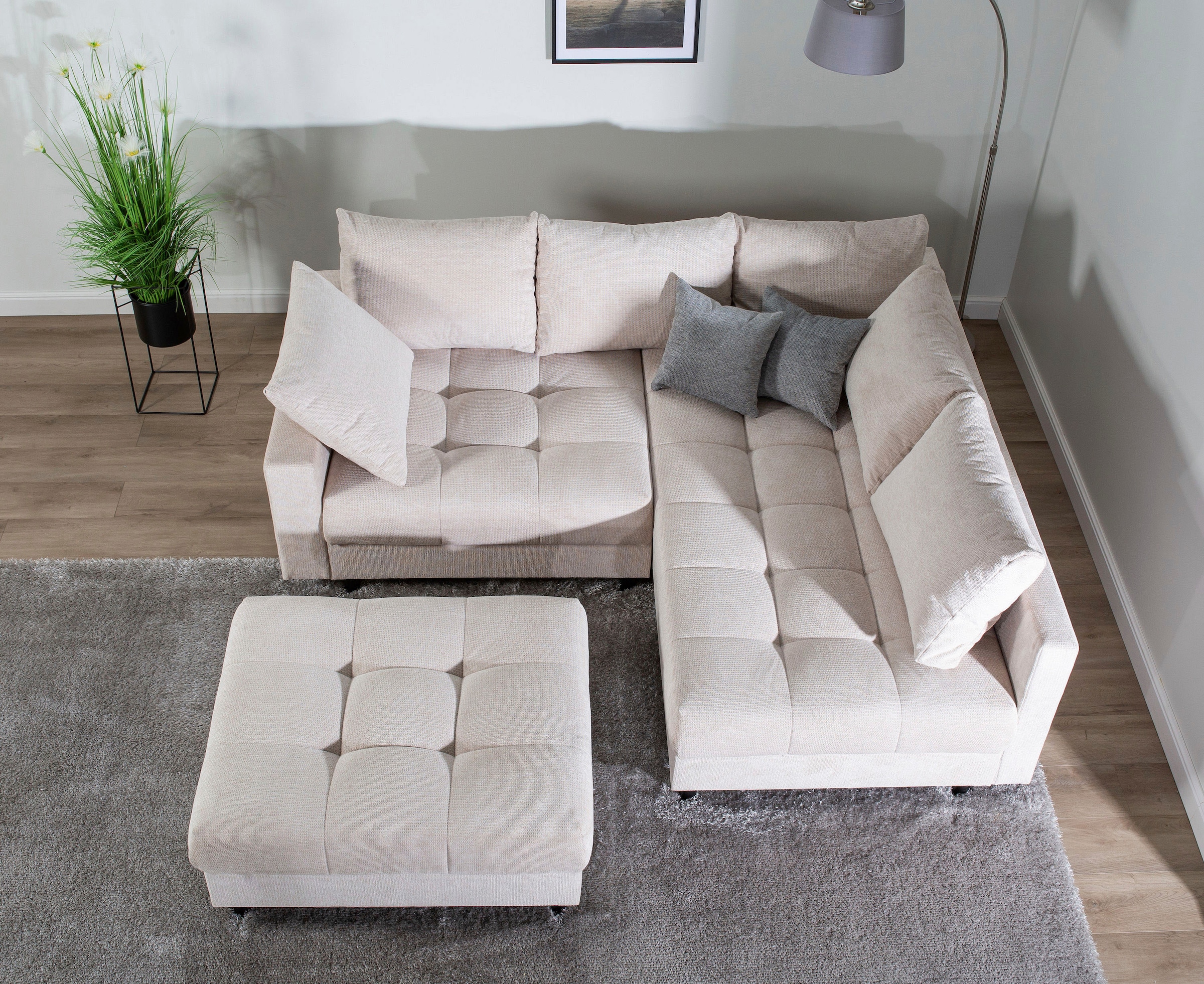 Home affaire Ecksofa »Toni L-Form, B: 215 cm«, mit Hocker & 2 Zierkissen, Federkern