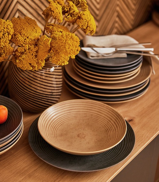 CreaTable Teller-Set »Catania Mix, Tellerset 18-tlg.«, (Set, 18 tlg.), Vintage Farben, Ausdrucksstarkes Relief, Handwerklicher Charakter