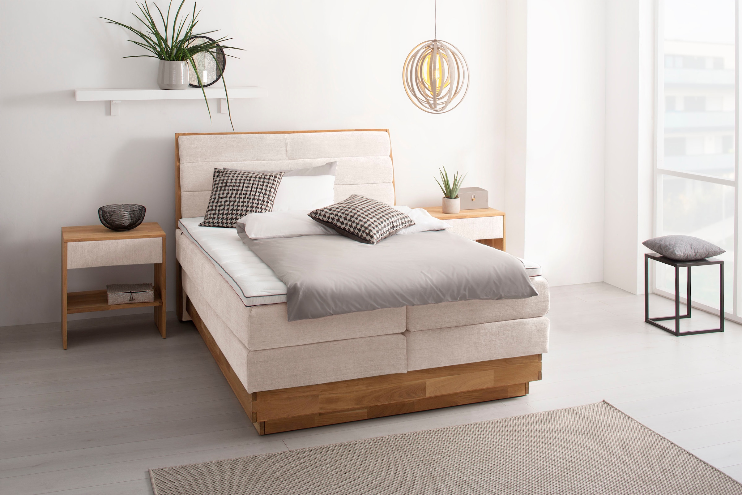 OTTO products Boxspringbett, LED-Beleuchtung, mit zertifizierten, recycelten Bezugsstoffen