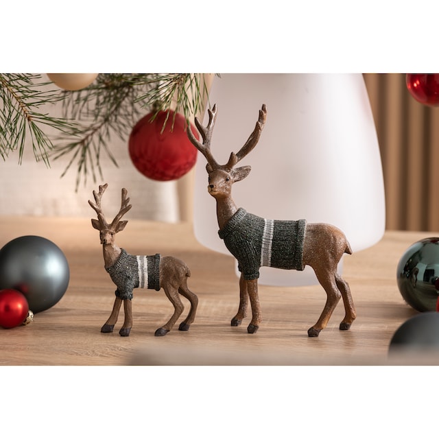 my home Weihnachtsfigur »Laurits, Weihnachtsdeko«, niedlicher Hirsch mit  Pulli, Höhe ca. 11 + 21 cm bestellen | BAUR