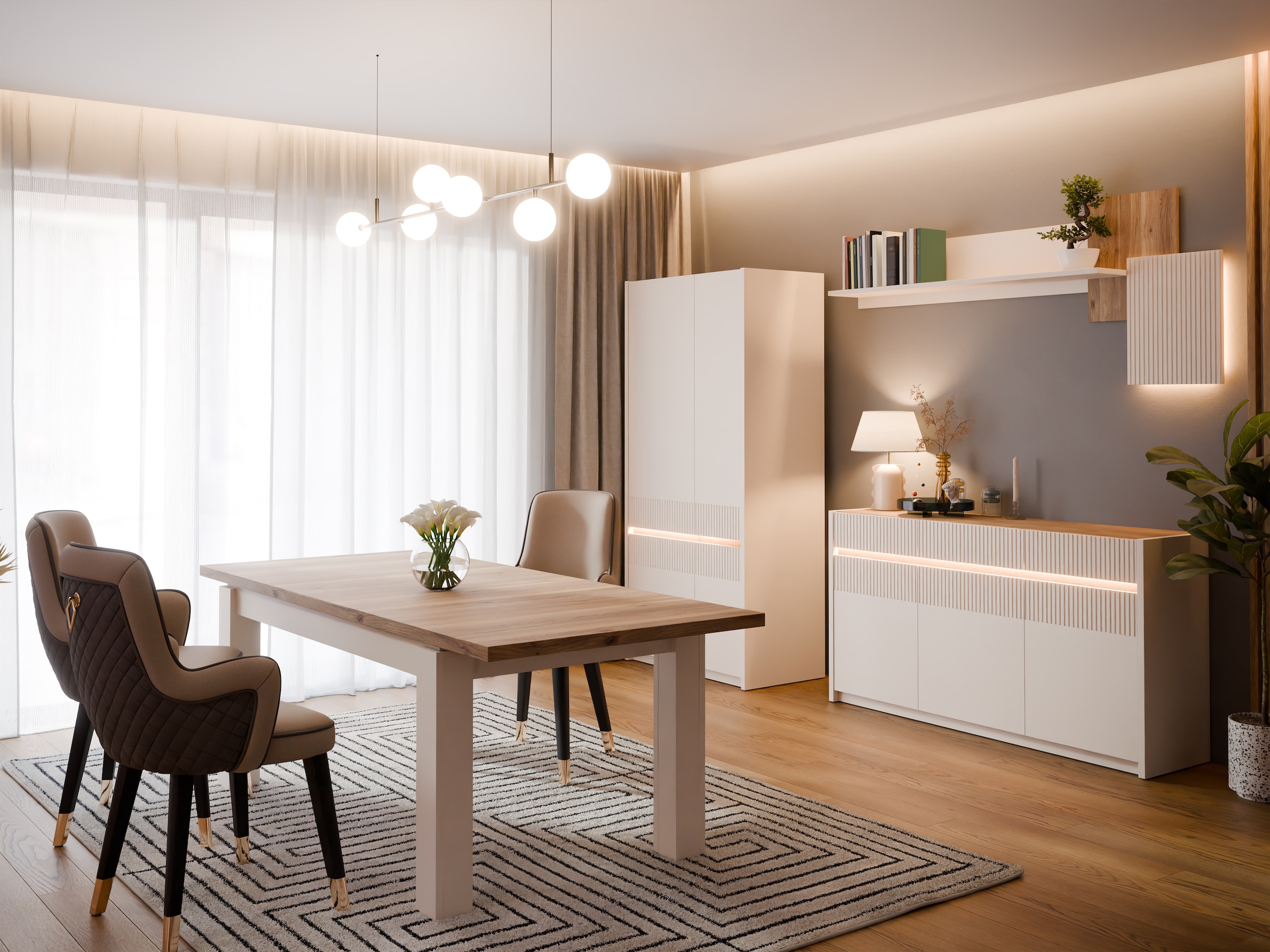 FORTE Sideboard »Oak Square«, Sideboard, Beleuchtung, Soft Close, Lamellenoptik