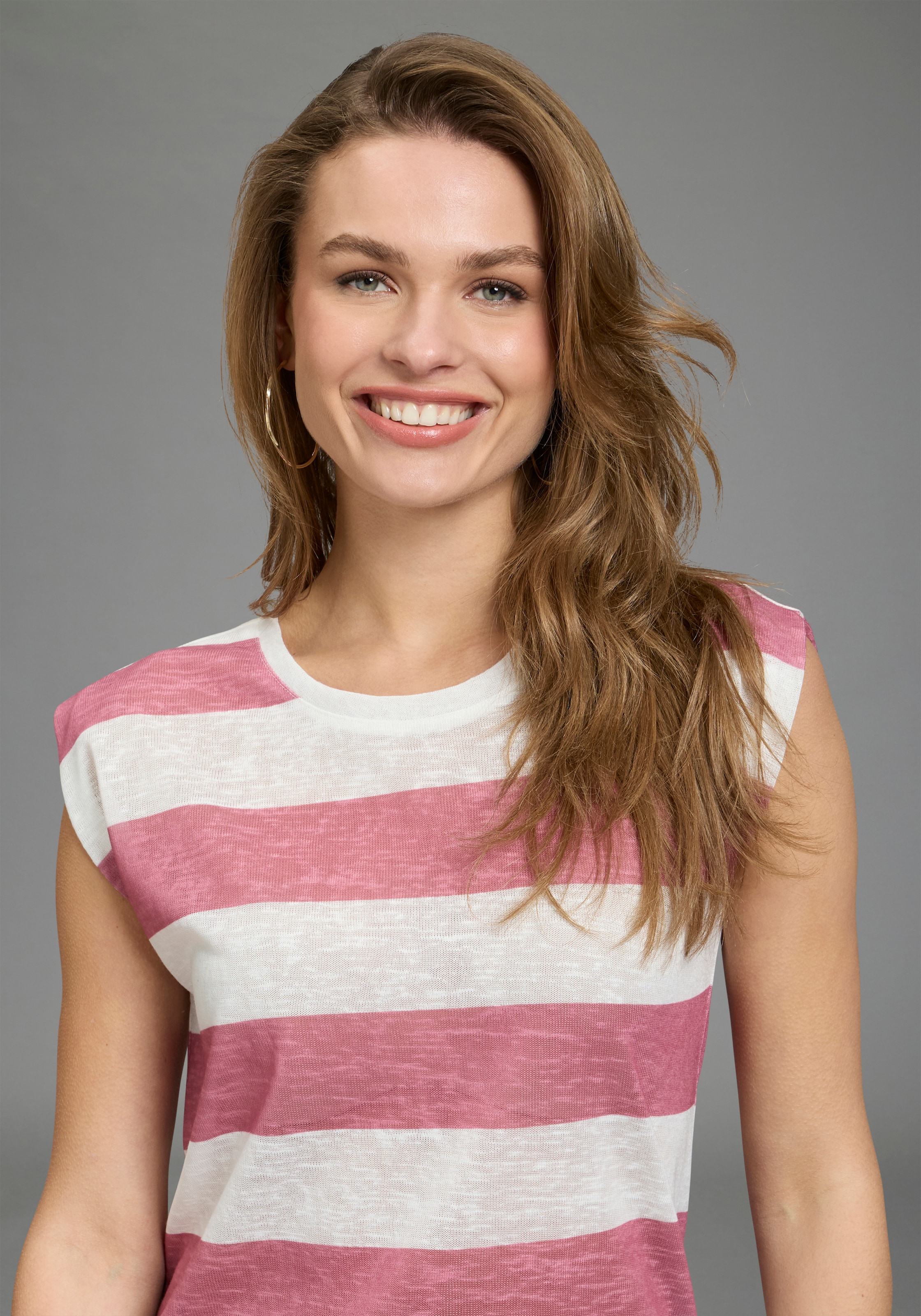 Laura Scott T-Shirt in strukturierter Leinen-Optik, gestreiftes Design