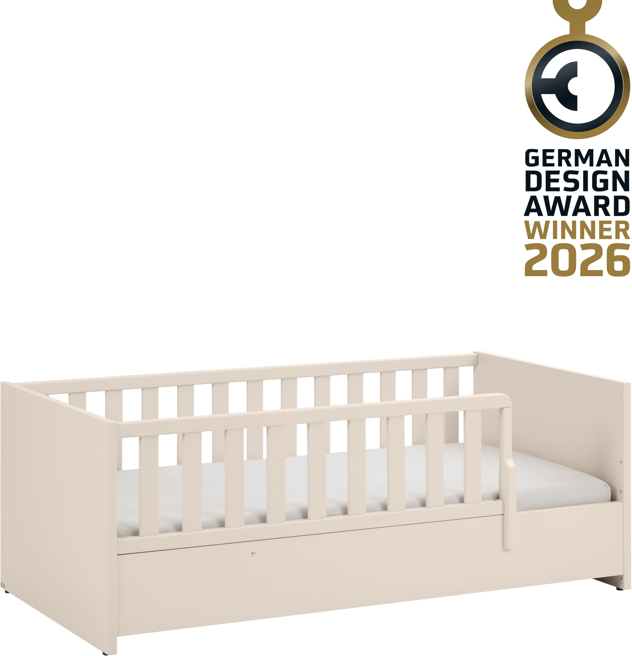 YUNY by PAIDI Babybett »LITTLE SNU 70x140cm in Beige oder Weiß, umbaubares Bodenbett« Kinderbett mit Rausfallschutz aus Massivholz, langlebiges Gitterbett