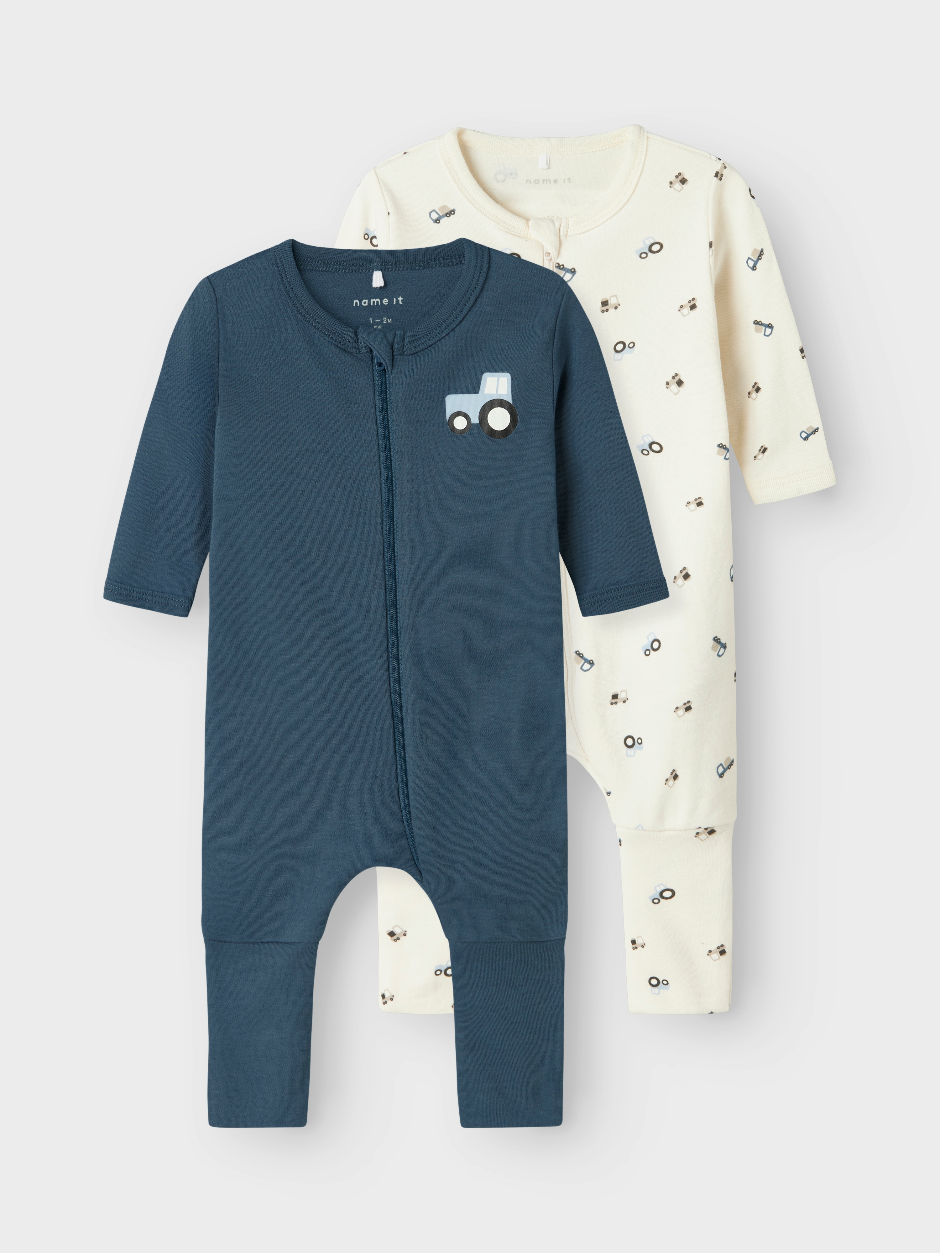 Name It Schlafanzug "NBMNIGHTSUIT 2P ZIP FF JET TRACTOR NOOS" Packung, 2 tlg. aus Baumwolle, regular fit, mit Reißverschluss